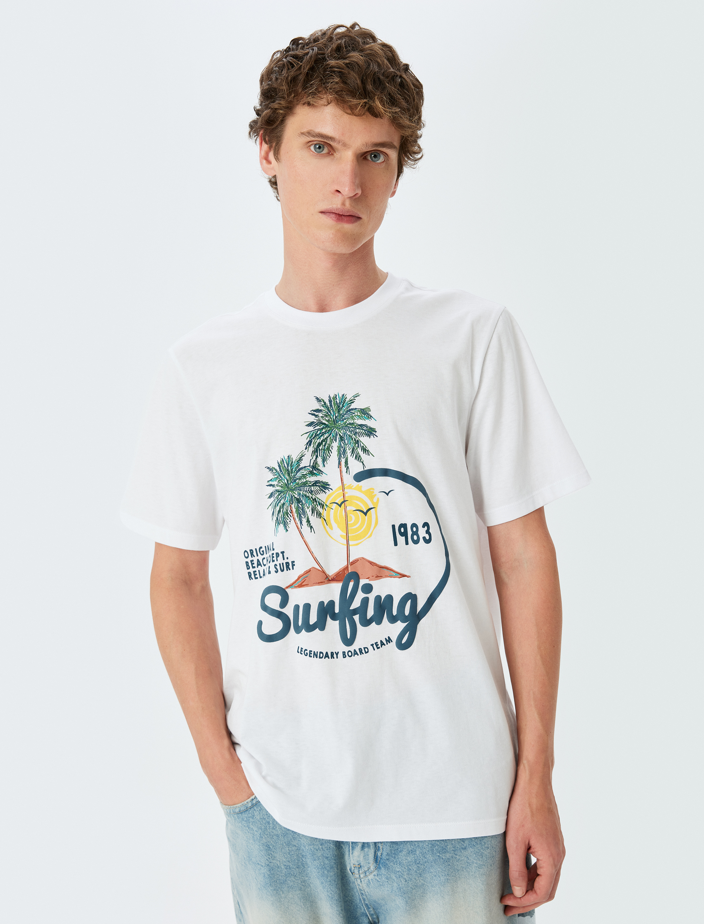   Kısa Kollu Pamuklu Regular Fit Bisiklet Yaka Baskılı Tişört