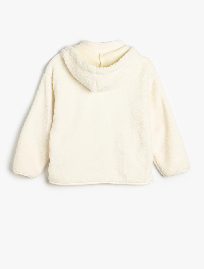 Kız Çocuk Uzun Kollu Fermuarlı Dik Yaka Kapşonlu Polar Ceket