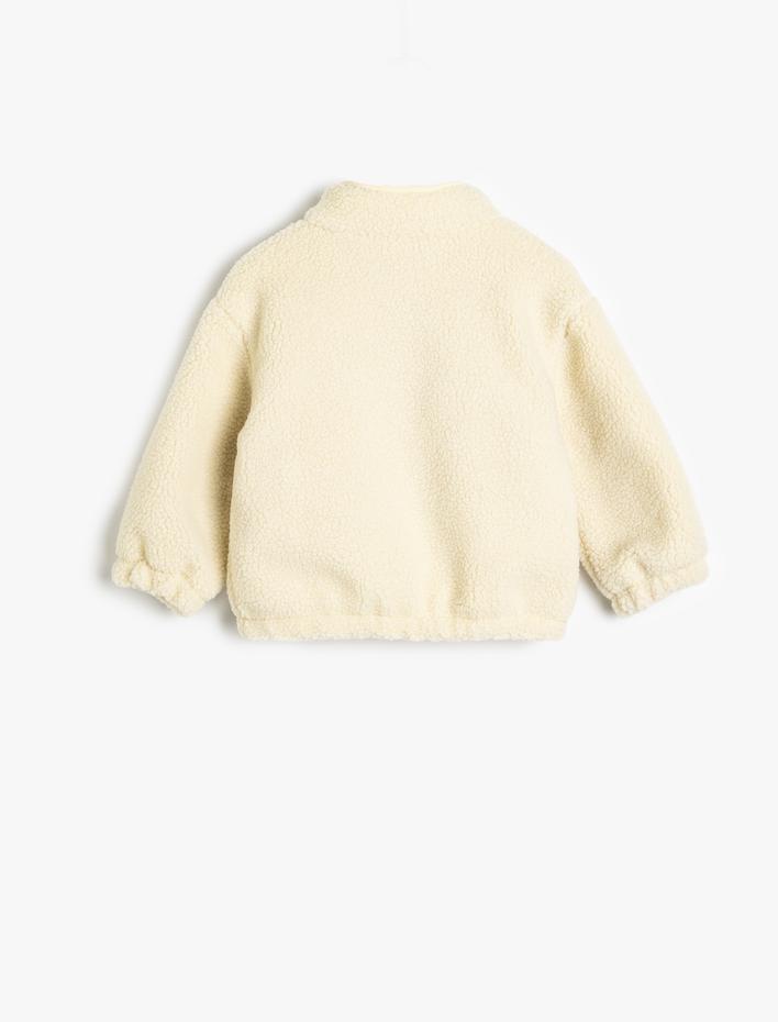 Kız Bebek Peluş Ceket Fermuar Kapamalı Dik Yaka Uzun Kollu Cep Detaylı