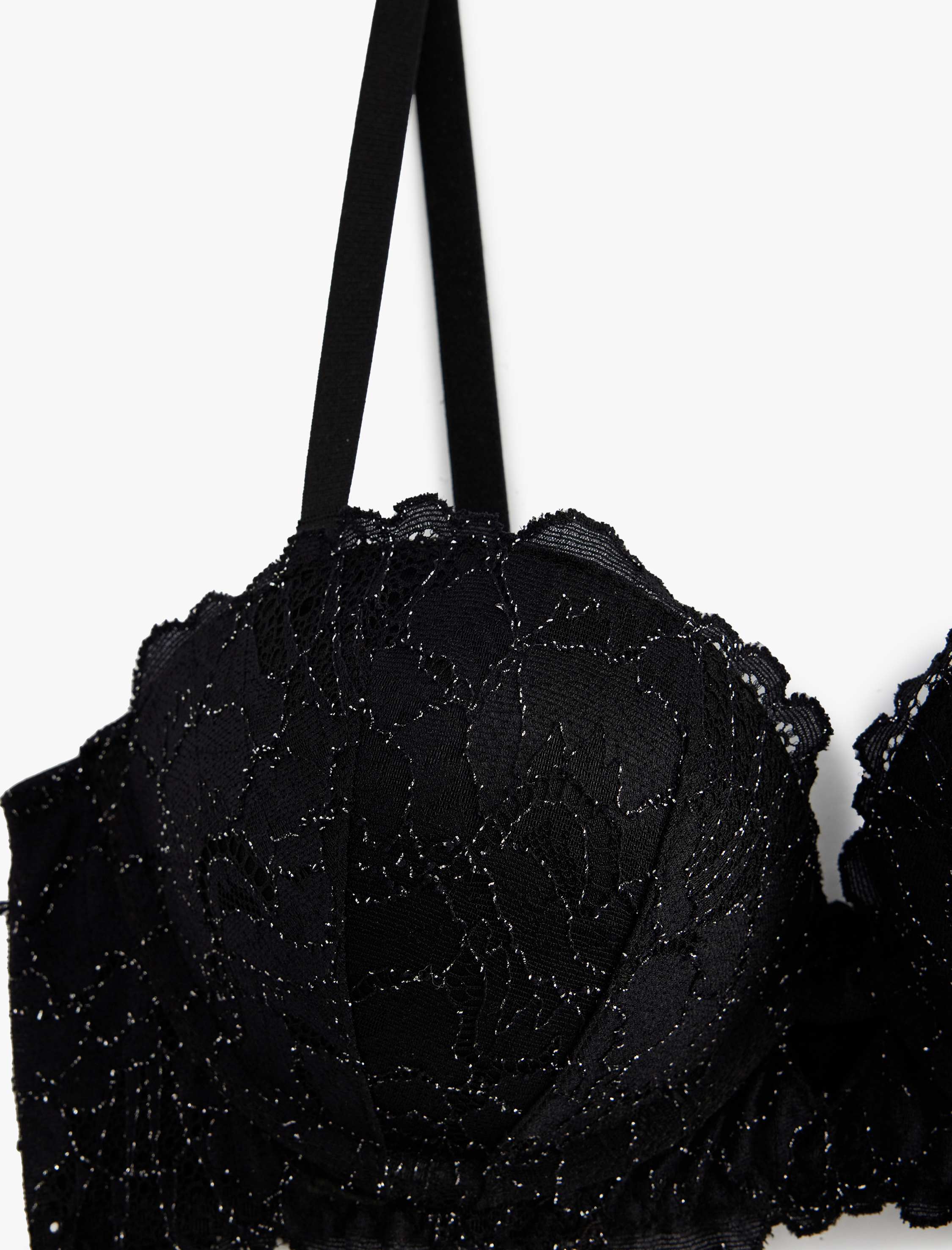   Parıltılı Metalik İplik Detaylı Dantelli Destekli Ekstra Dolgulu Sütyen