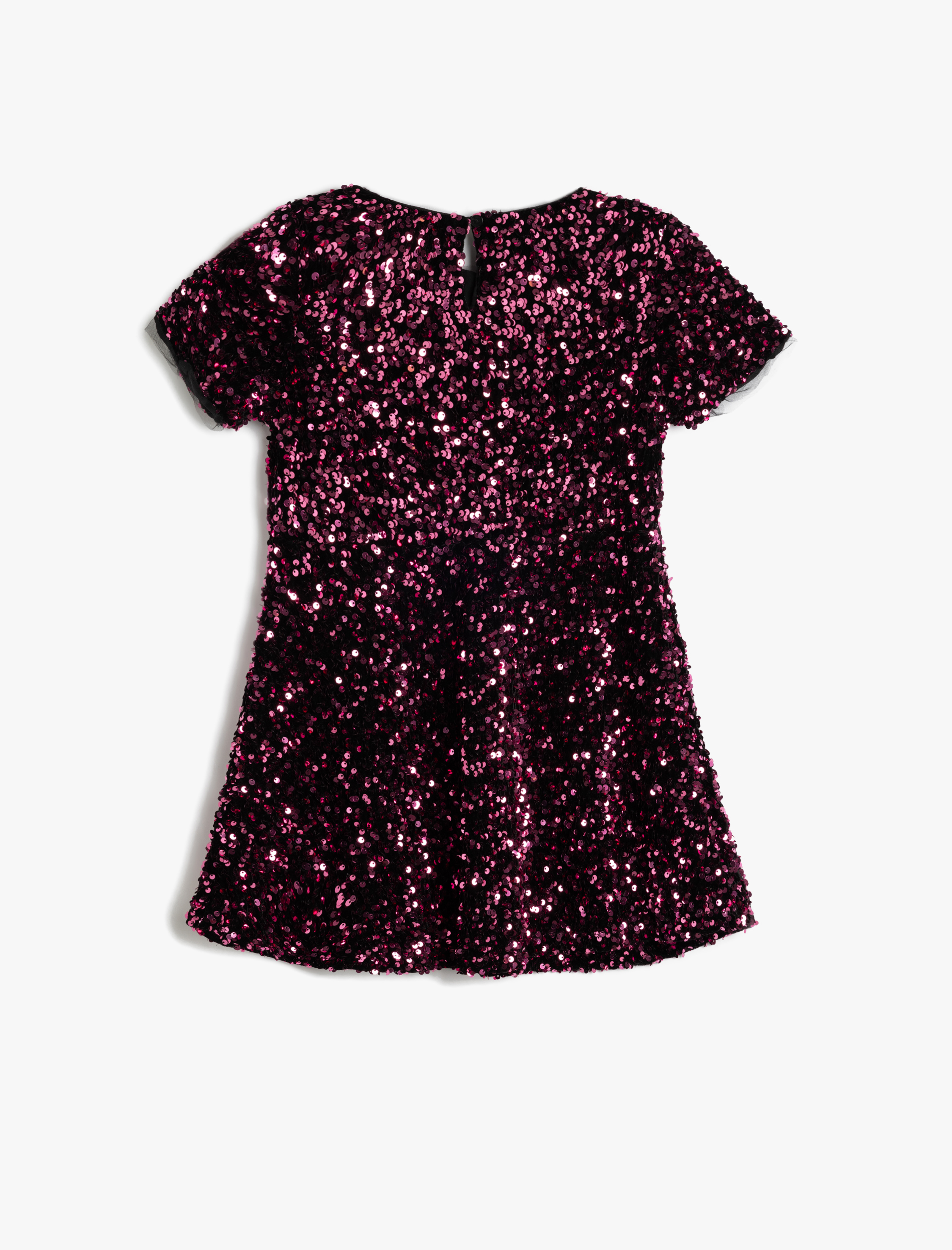  Kız Çocuk Pullu Payetli Yuvarlak Yaka Kısa Kollu Elbise