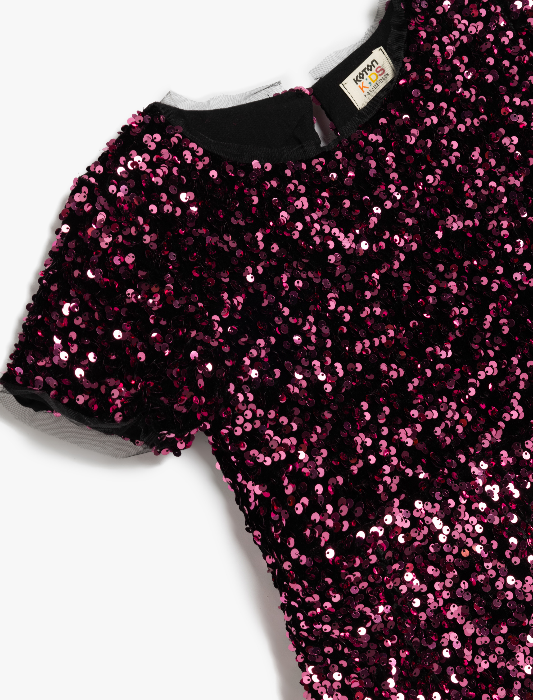  Kız Çocuk Pullu Payetli Yuvarlak Yaka Kısa Kollu Elbise