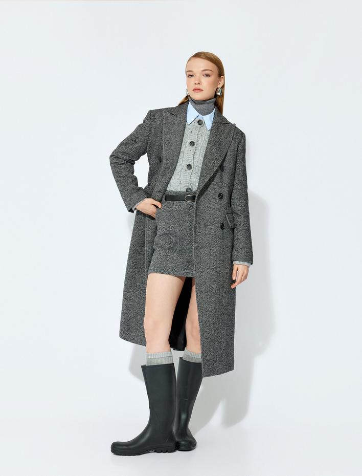  Koton X Şahika Ercümen - Yumuşak Dokulu A Kesim Kemerli Cepli Kaşe Mini Etek