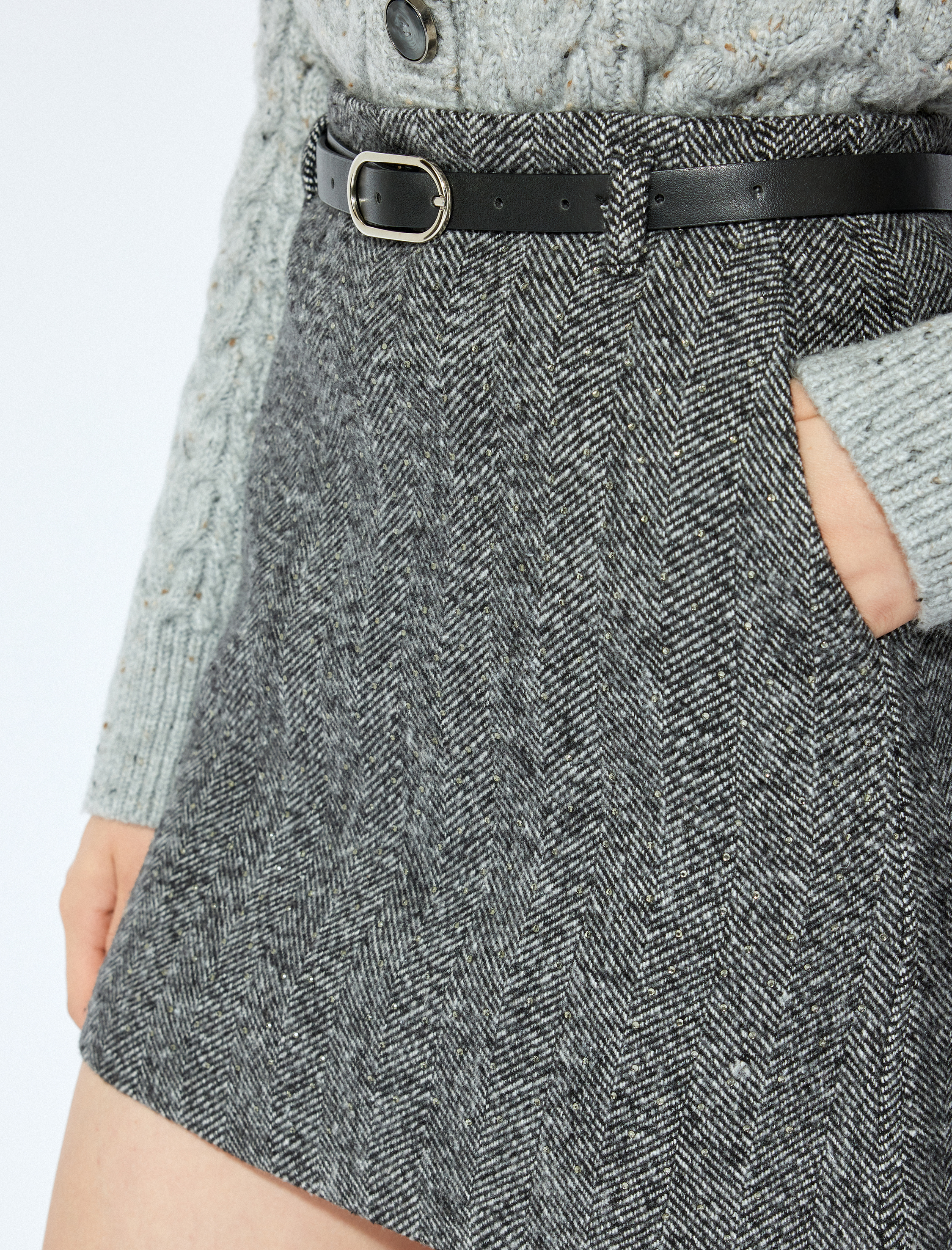   Koton X Şahika Ercümen - Yumuşak Dokulu A Kesim Kemerli Cepli Kaşe Mini Etek