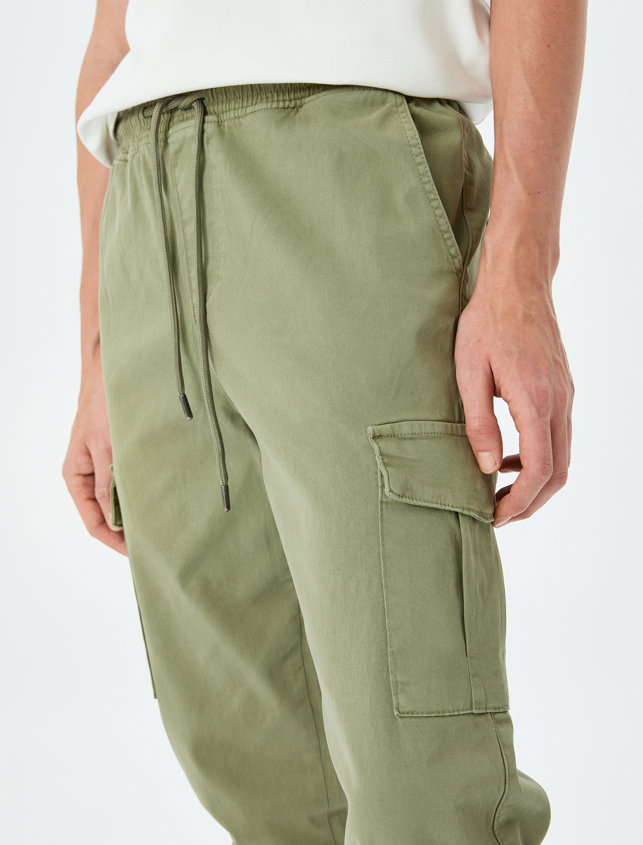   Yüksek Bel Beli Bağcıklı Pamuklu Kargo Cep Detaylı Jogger Pantolon