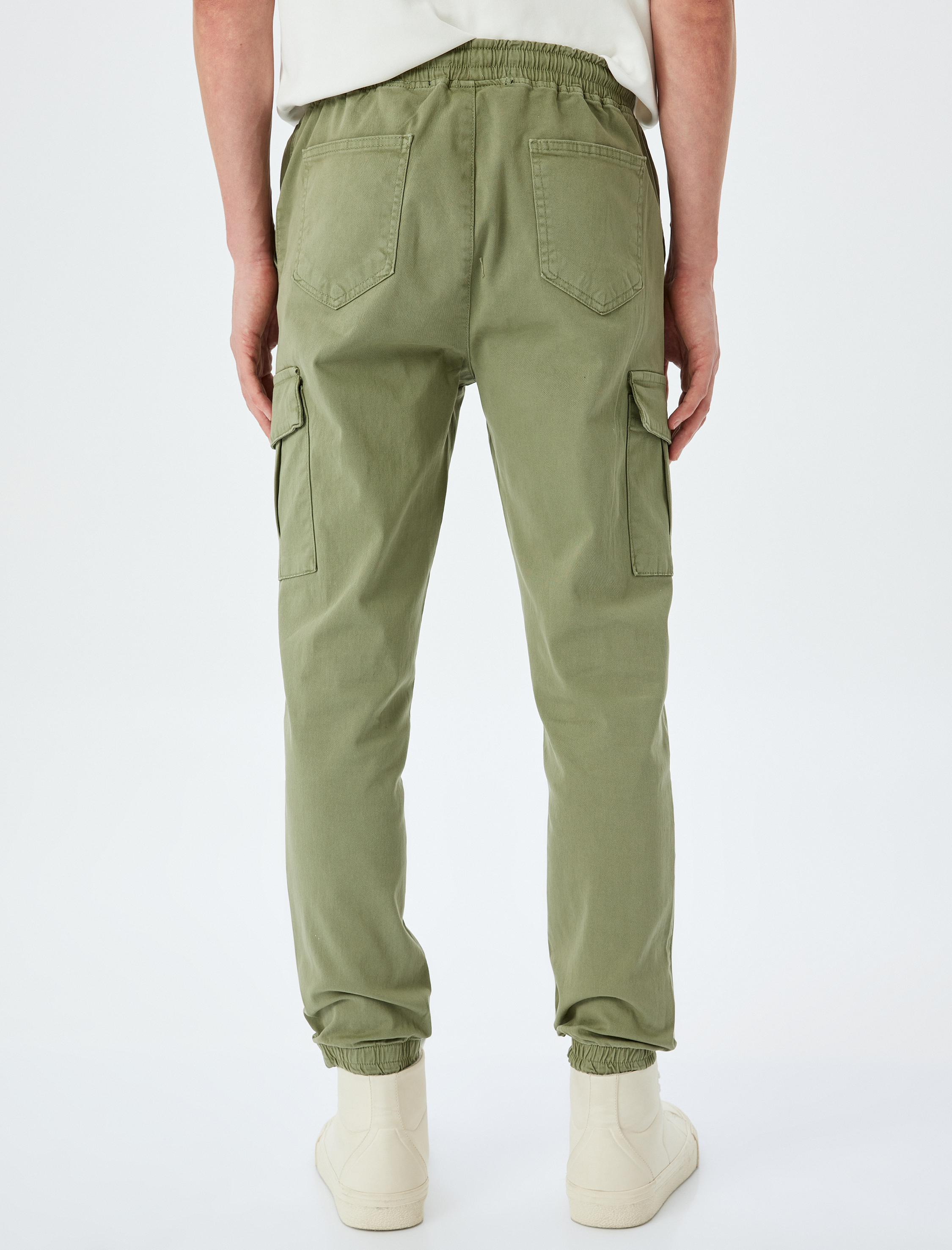   Yüksek Bel Beli Bağcıklı Pamuklu Kargo Cep Detaylı Jogger Pantolon