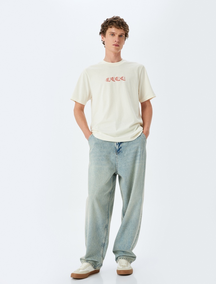  Bisiklet Yaka Pamuklu Regular Fit Kısa Kollu Baskılı Tişört