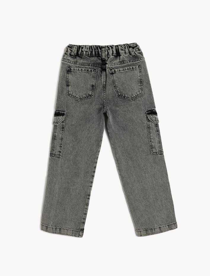 Erkek Çocuk Pamuklu Cep Detaylı Düşük Bel Denim Pantolon