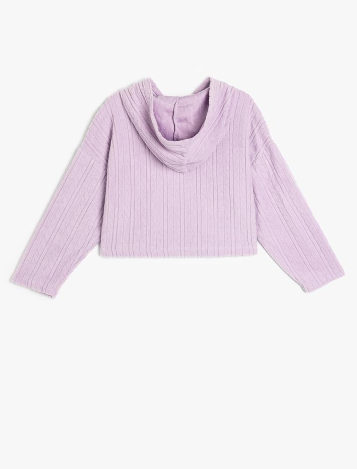 Kız Çocuk Kapşonlu Sweatshirt Uzun Kollu Dokulu