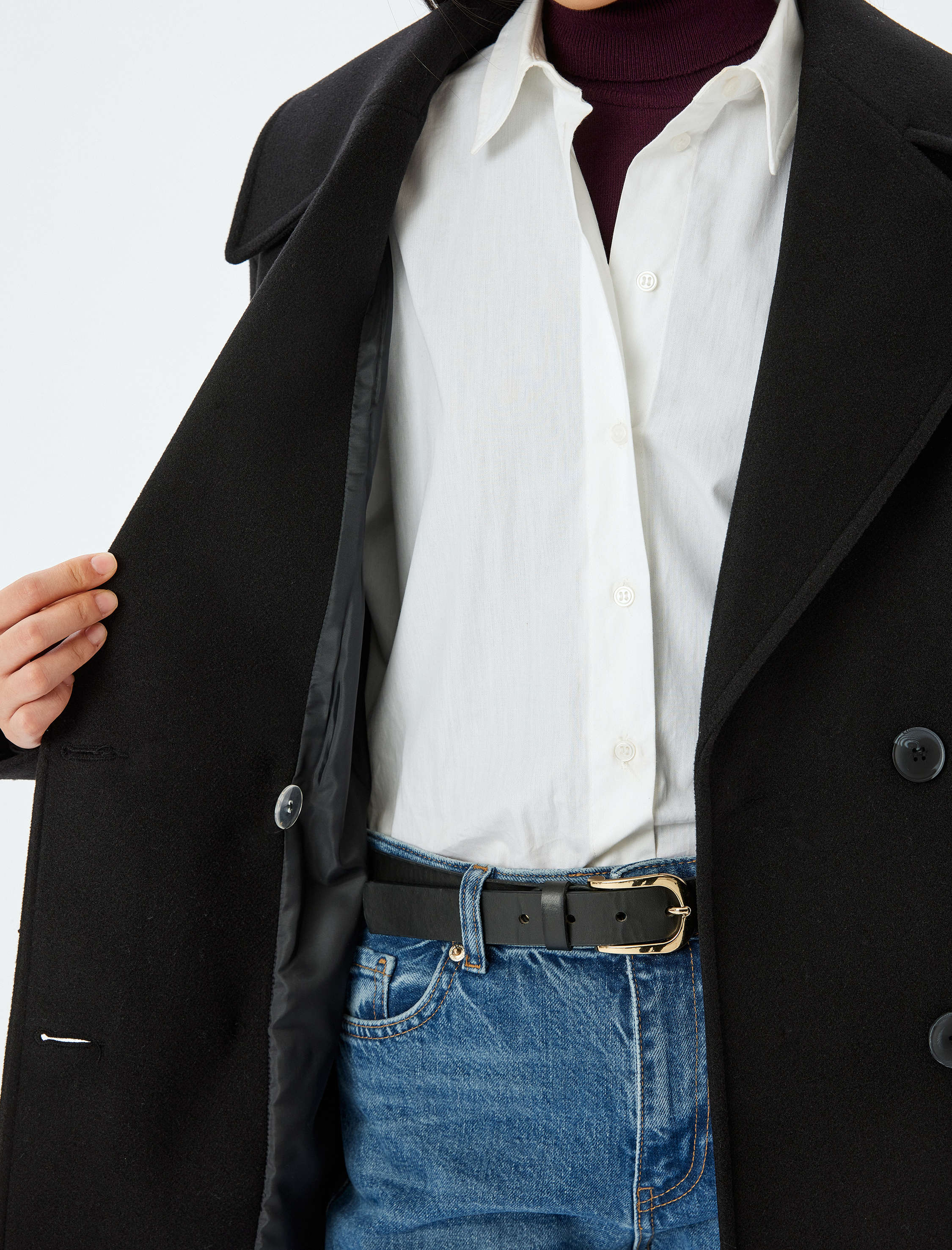 Düğmeli Cepli Kruvaze Kısa Kaşe Kaban