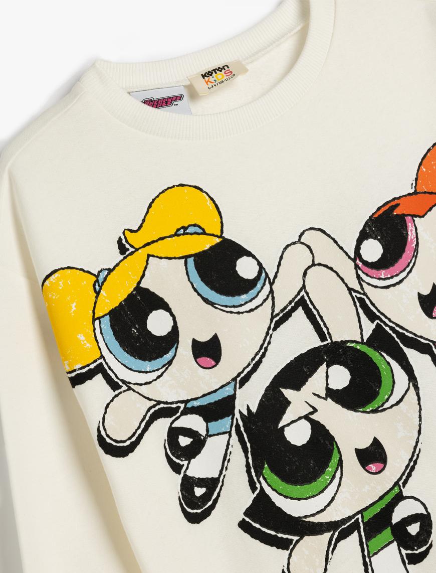  Kız Çocuk Powerpuff Girls Sweatshirt Lisanslı Uzun Kollu Bisiklet Yaka Şardonlu