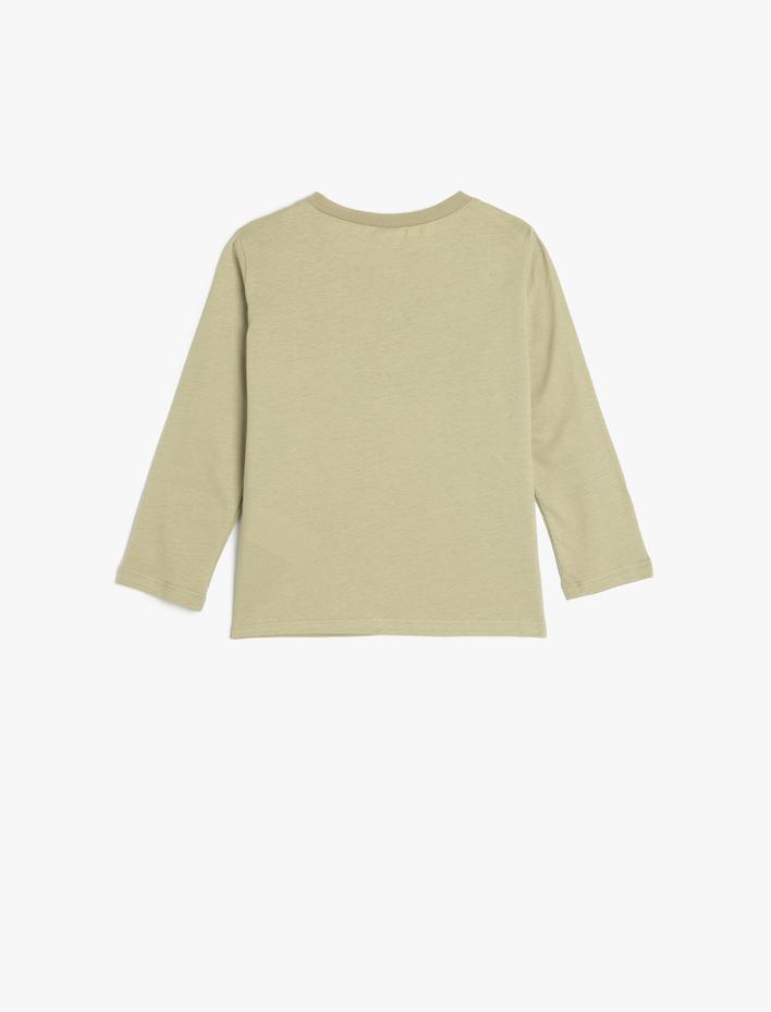 Erkek Bebek Tişört Timsah Baskılı Uzun Kollu Bisiklet Yaka Pamuklu