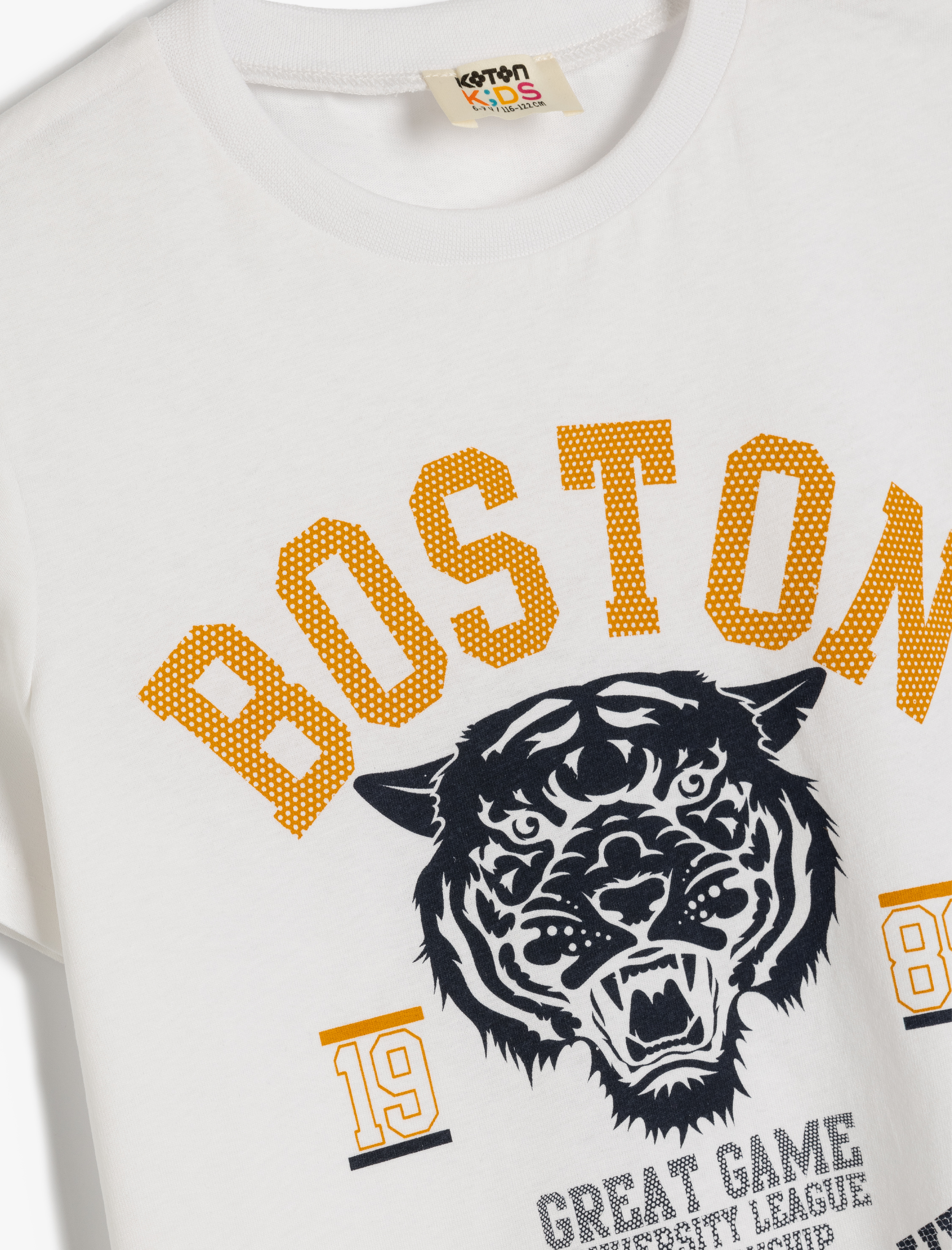 Erkek Çocuk Tişört Kaplan Baskılı Kısa Kollu Bisiklet Yaka Pamuklu