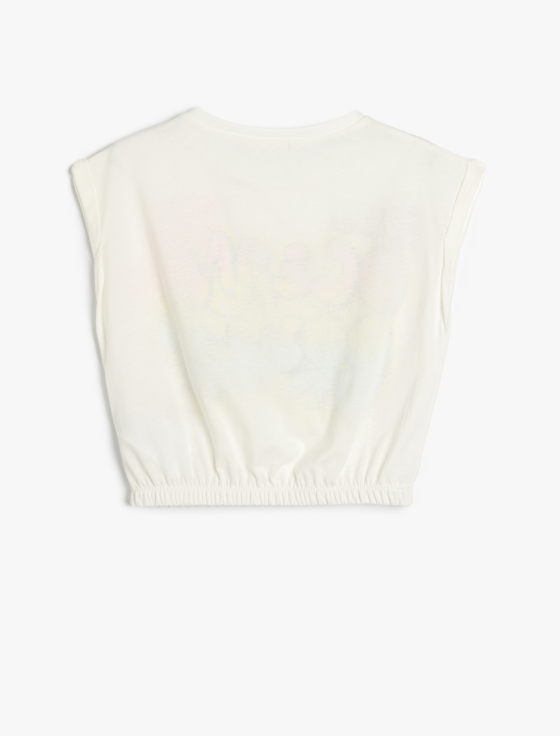  Kız Çocuk Kolsuz Crop Tişört Bisiklet Yaka Grafiti Baskılı Beli Lastikli Pamuklu