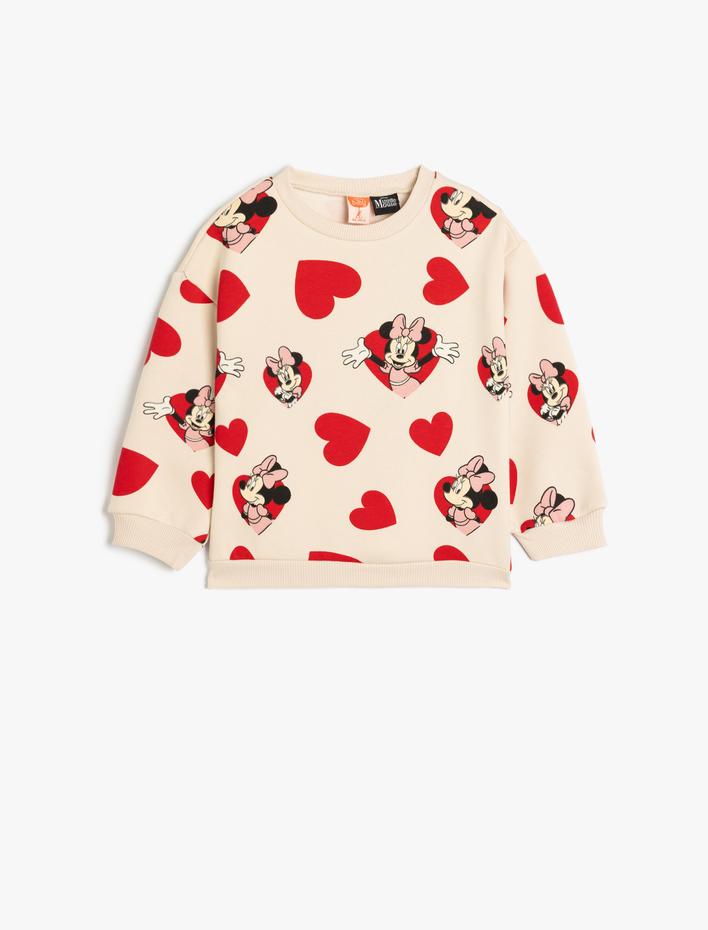 Kız Bebek Minnie Mouse Baskılı Sweatshirt Lisanslı Pamuklu Şardonlu