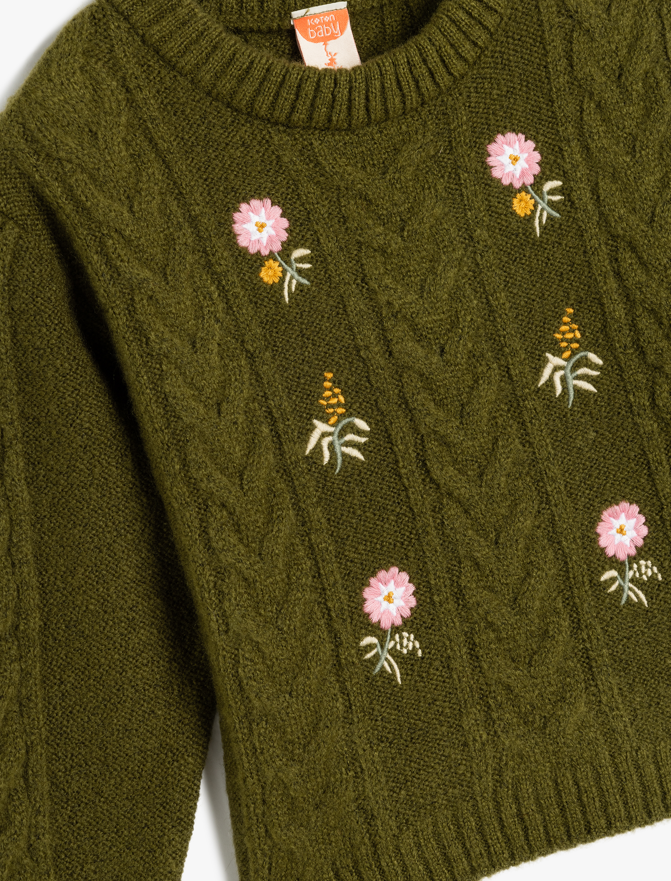 Kız Bebek Bisiklet Yaka Uzun Kollu Çiçek Desenli Triko Kazak