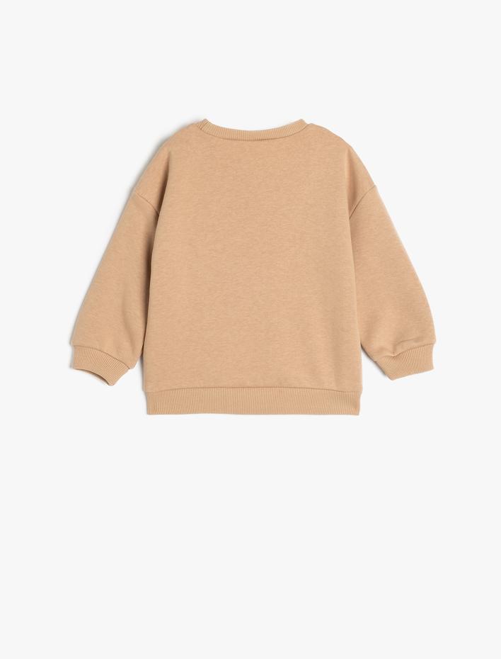 Kız Bebek Sweatshirt Ayıcık Baskılı Uzun Kollu Bisiklet Yaka Pamuklu Şardonlu