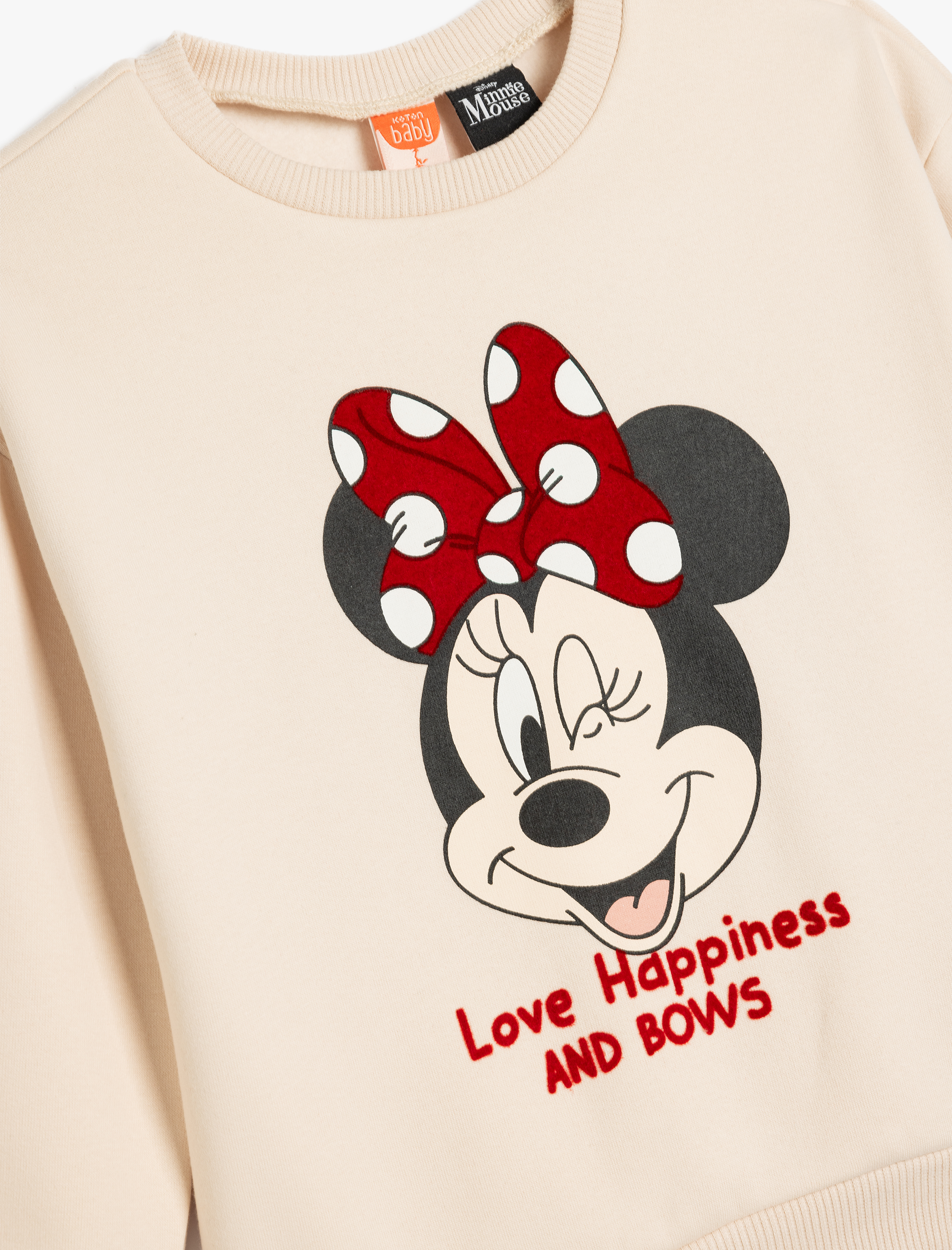 Kız Bebek Minnie Mouse Baskılı Lisanslı Pamuklu Şardonlu Uzun Kollu Sweatshirt