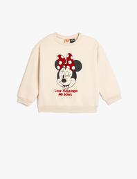 Minnie Mouse Baskılı Lisanslı Pamuklu Şardonlu Uzun Kollu Sweatshirt