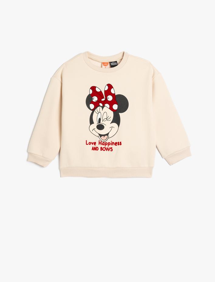 Kız Bebek Minnie Mouse Baskılı Sweatshirt Lisanslı Pamuklu Şardonlu