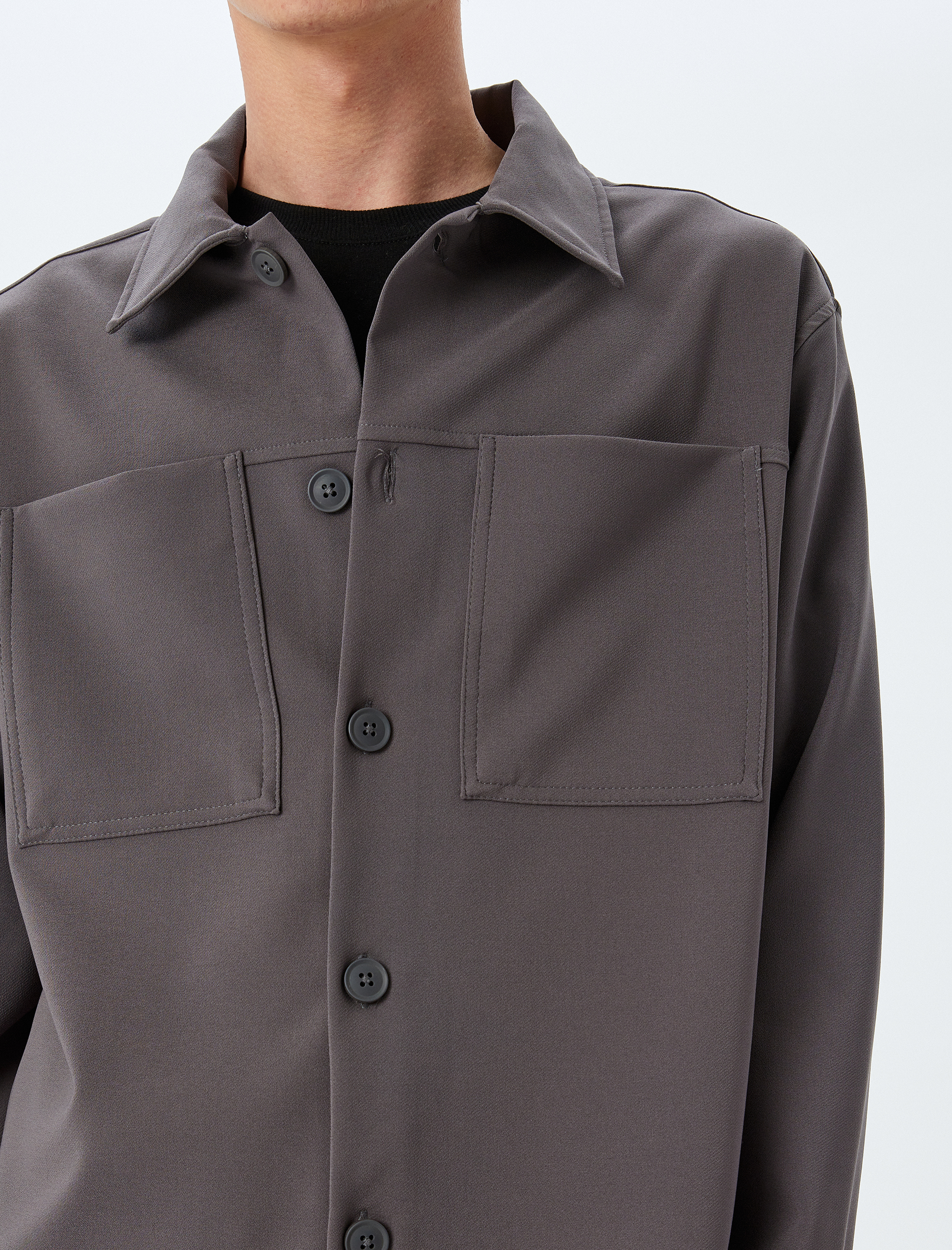   Cep Detaylı Regular Fit Düğmeli Uzun Kollu Gömlek Ceket