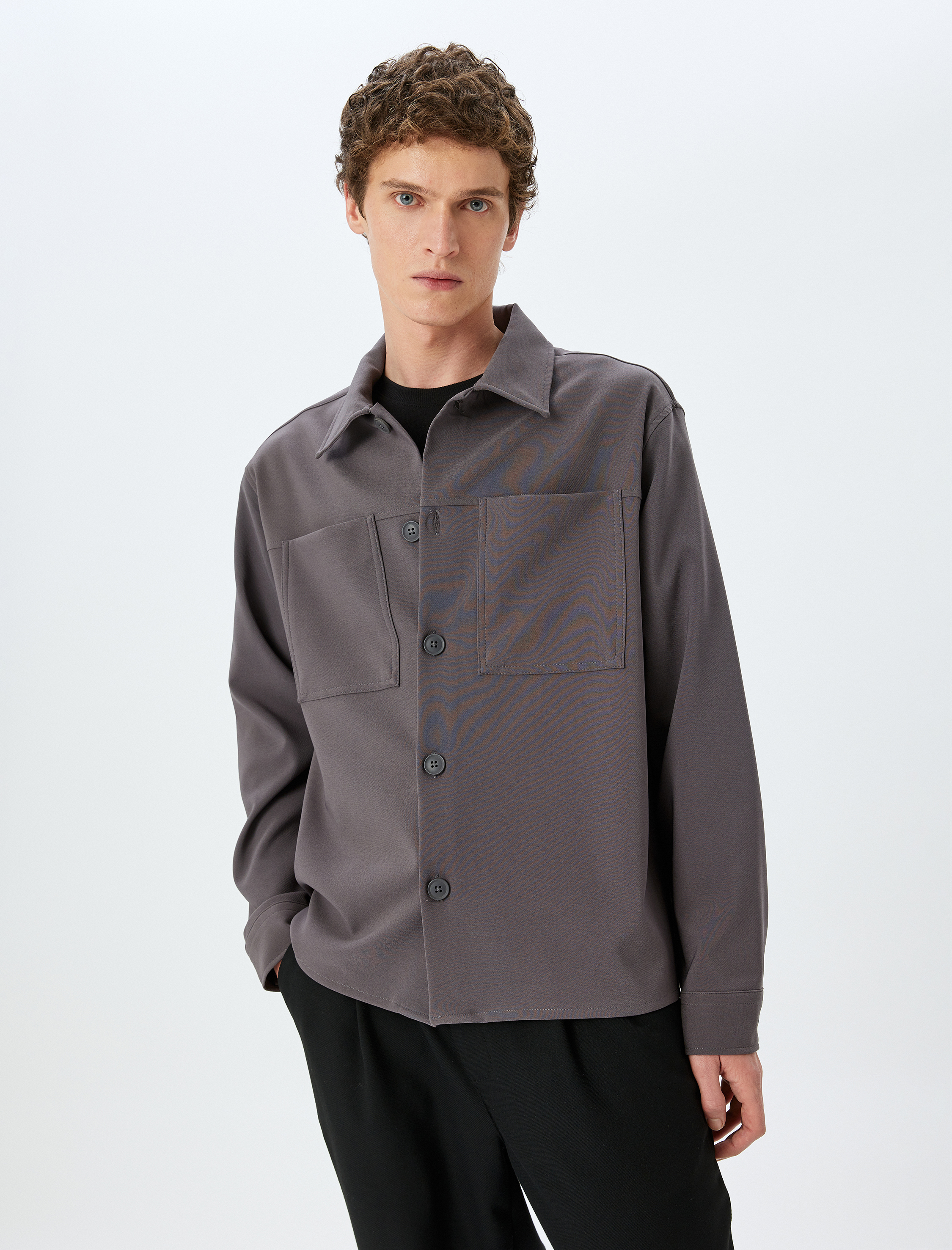   Cep Detaylı Regular Fit Düğmeli Uzun Kollu Gömlek Ceket