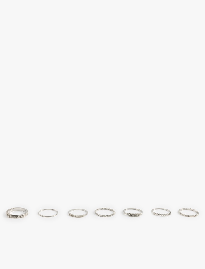 Kadın Taş Detaylı Çelik Karışımlı 7'li Yüzük Seti