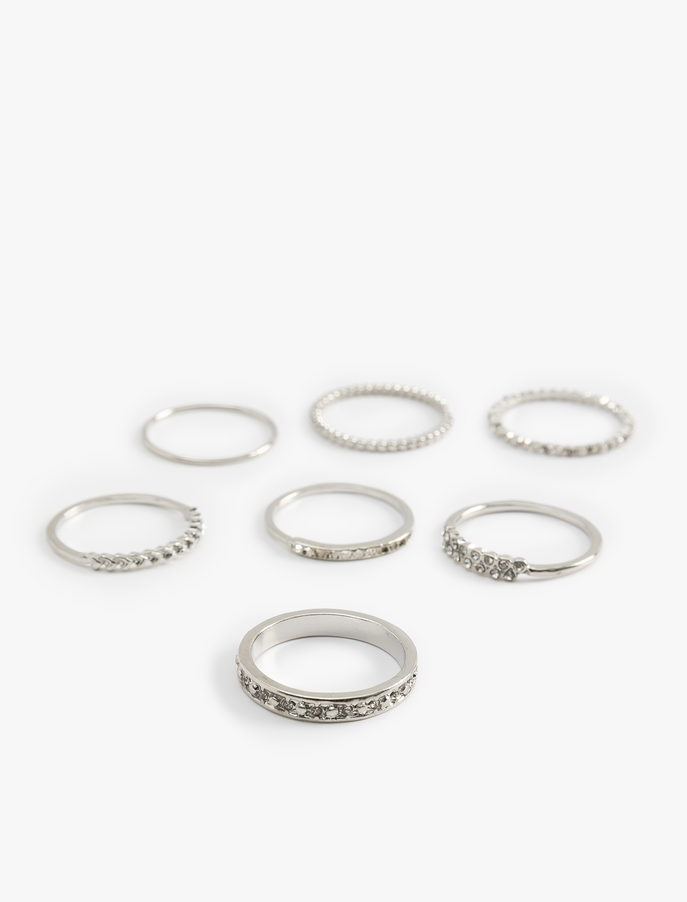  Kadın Taş Detaylı Çelik Karışımlı 7'li Yüzük Seti