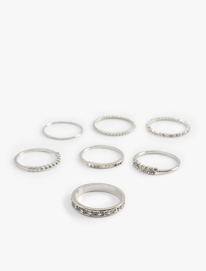 Kadın Taş Detaylı Çelik Karışımlı 7'li Yüzük Seti