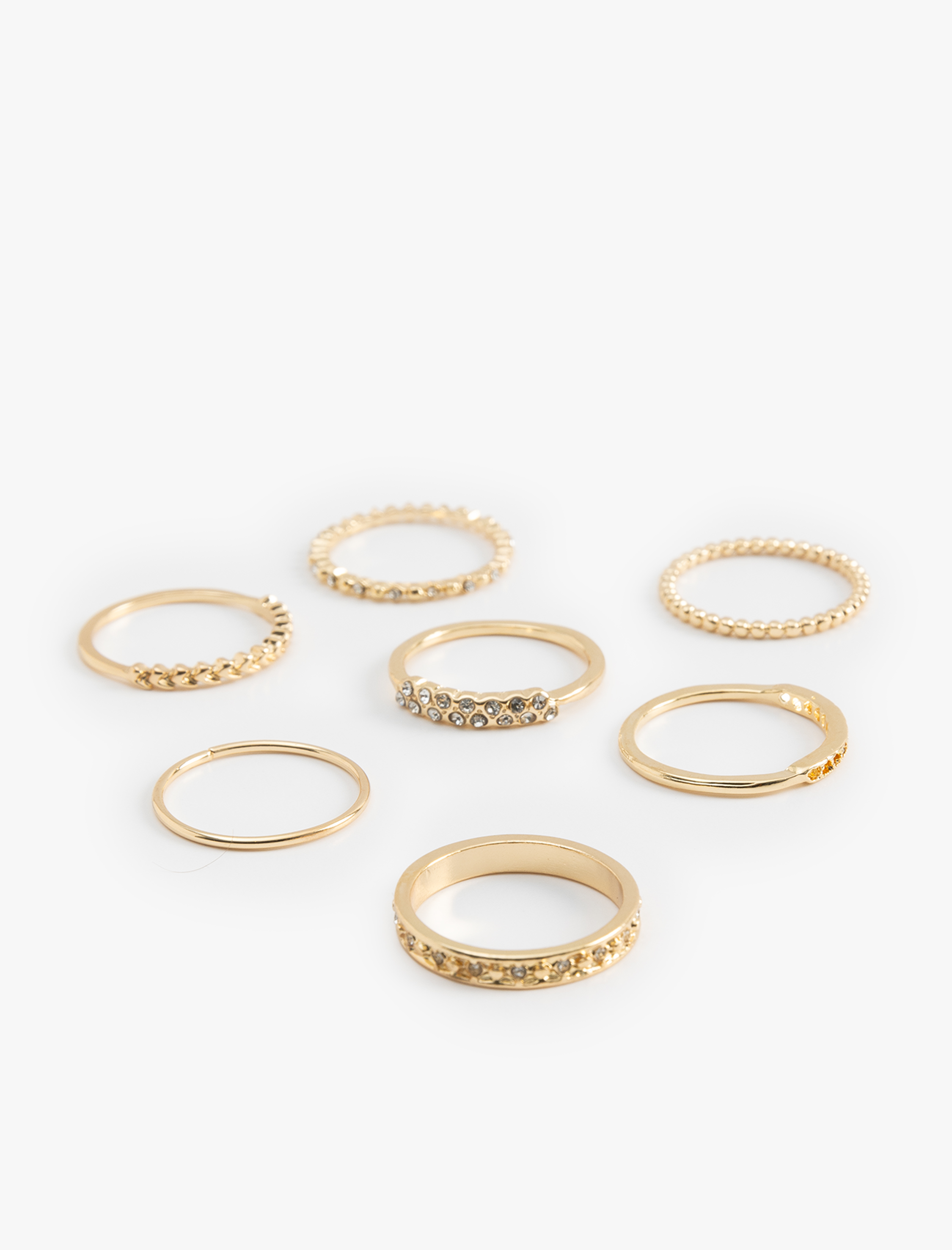  Kadın Taş Detaylı Çelik Karışımlı 7'li Yüzük Seti