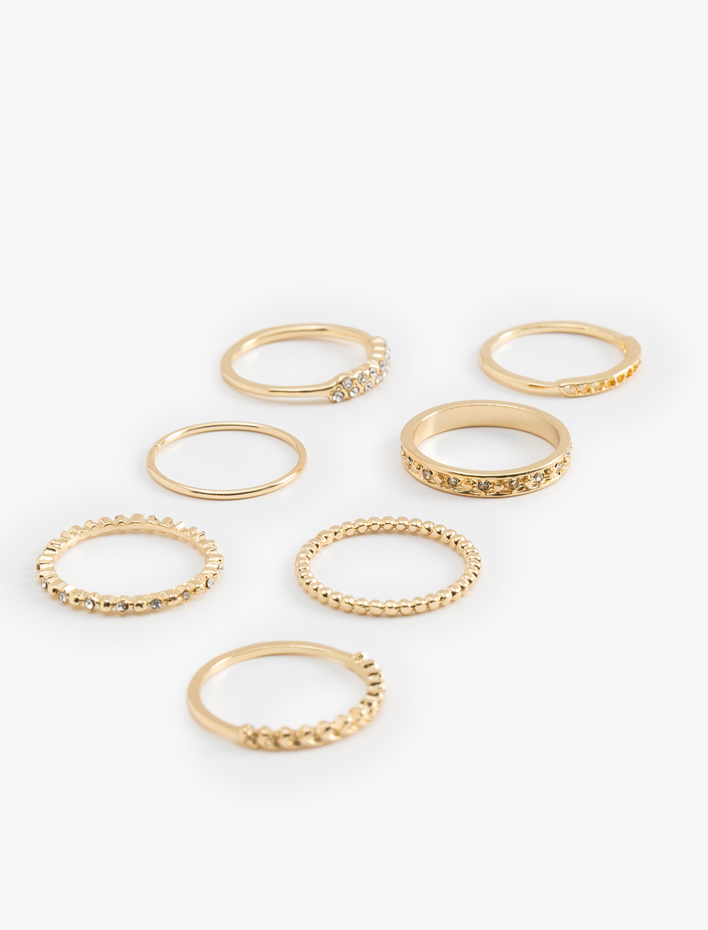  Kadın Taş Detaylı Çelik Karışımlı 7'li Yüzük Seti