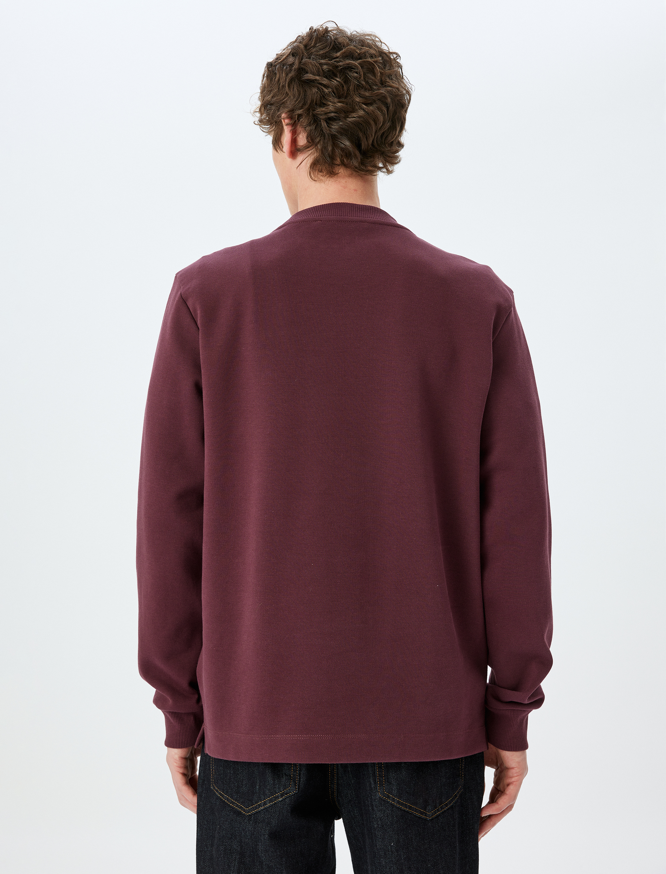   Bisiklet Yaka Pamuklu Pike Kumaş Basic Sweatshirt