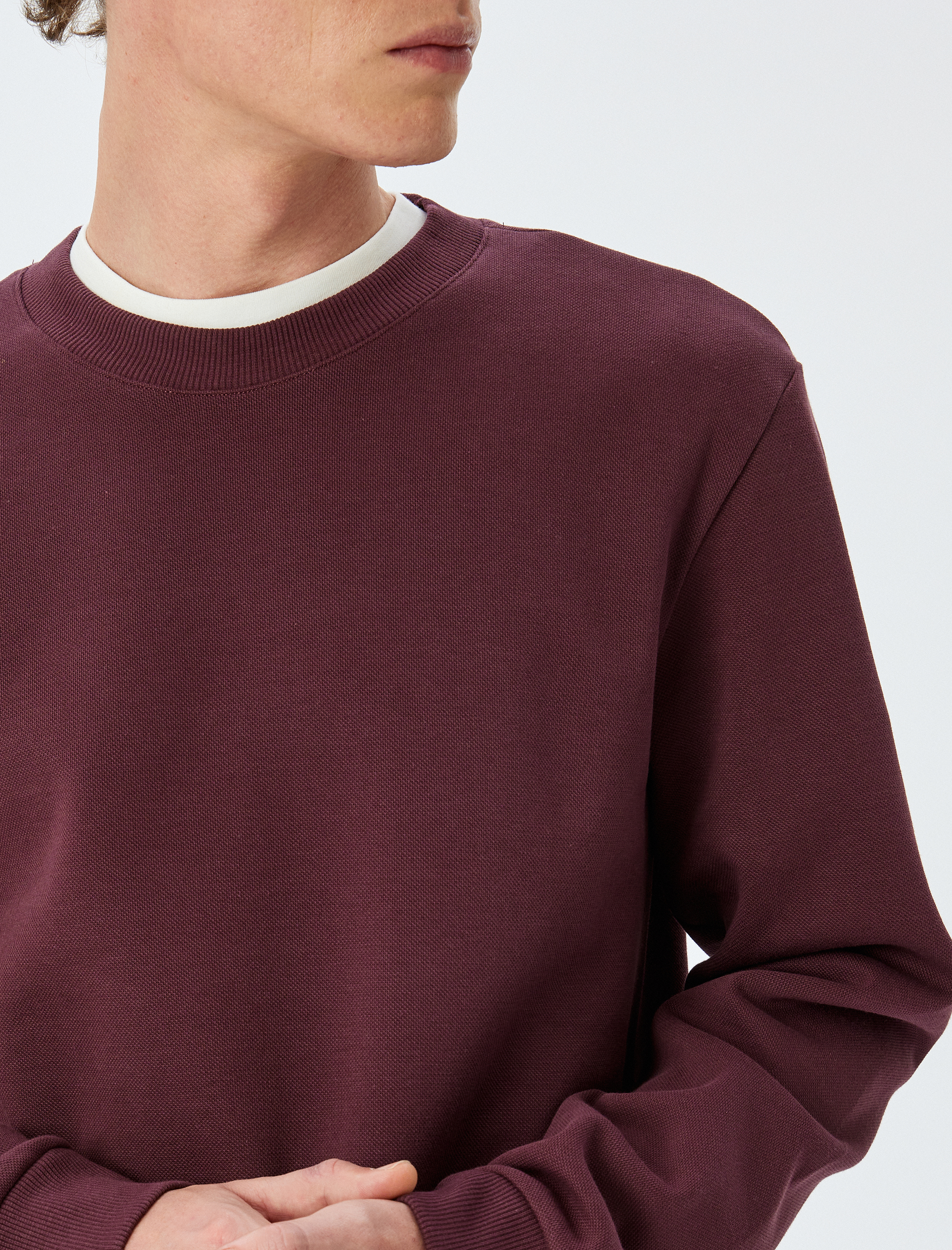   Bisiklet Yaka Pamuklu Pike Kumaş Basic Sweatshirt