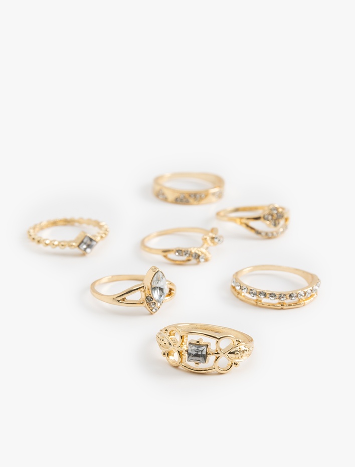 Kadın Vintage Taş Detaylı 7'li Yüzük Seti