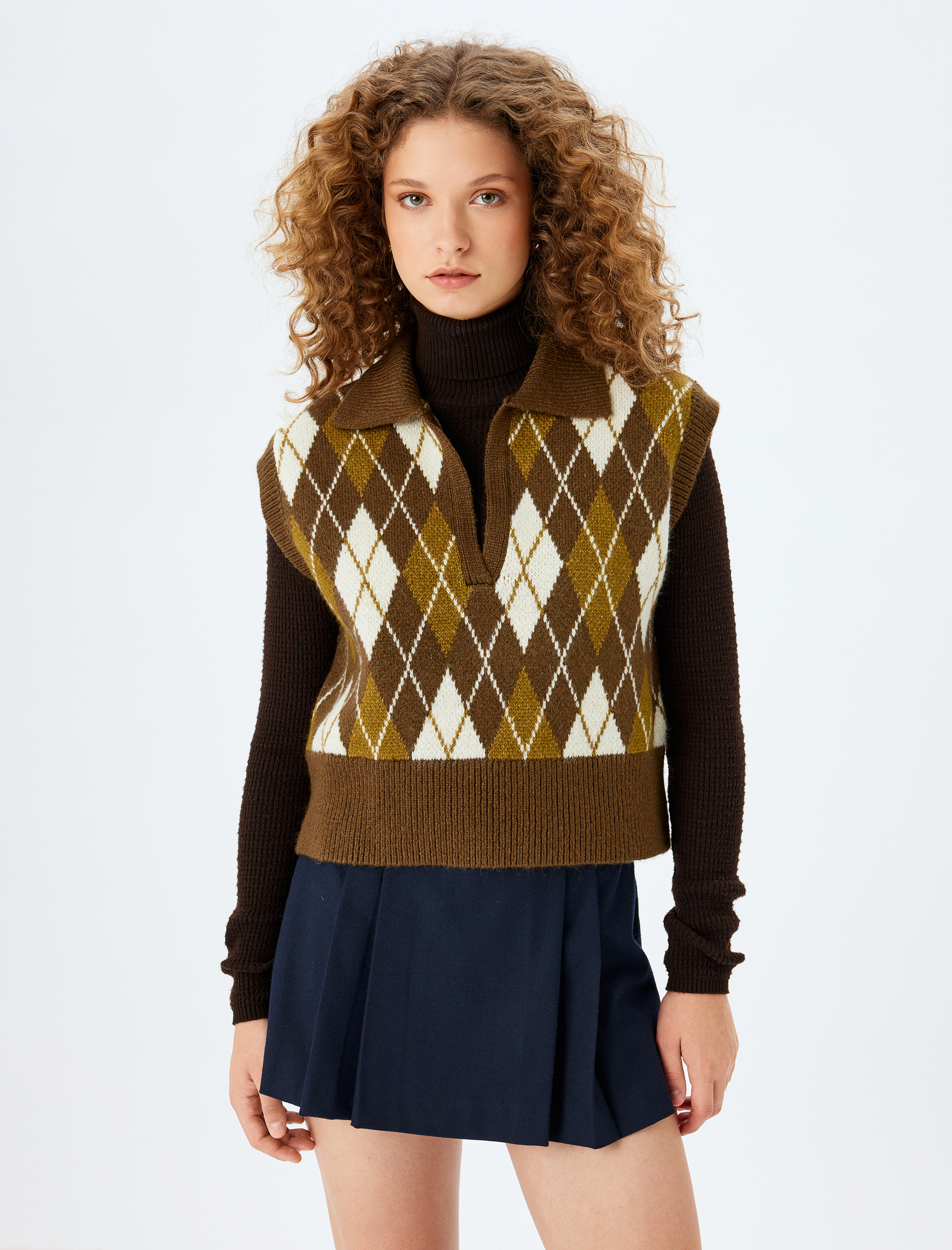   Kolsuz Süveter Polo Yaka Geometrik Desenli