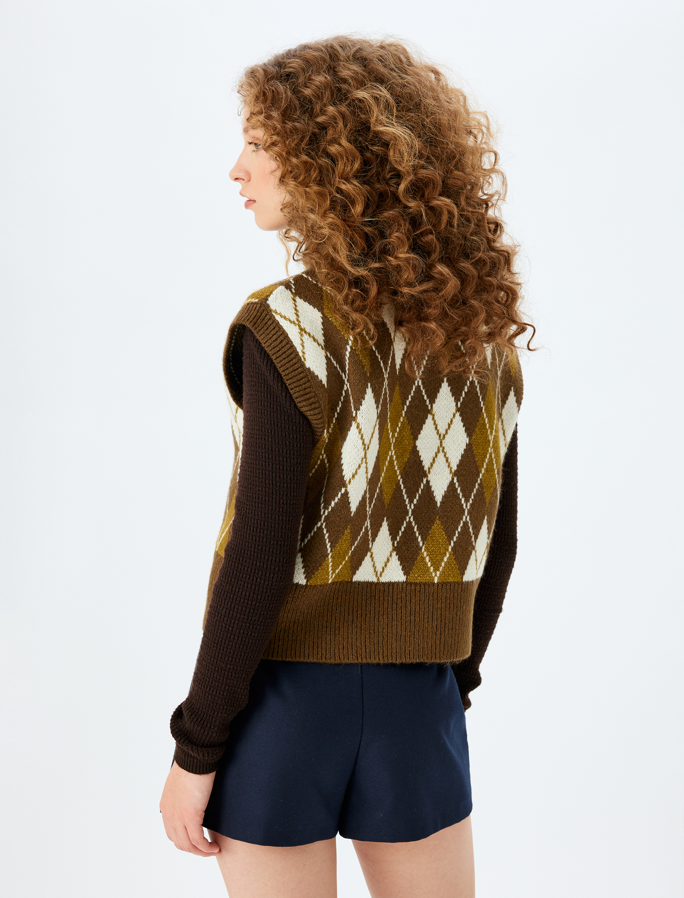   Kolsuz Süveter Polo Yaka Geometrik Desenli