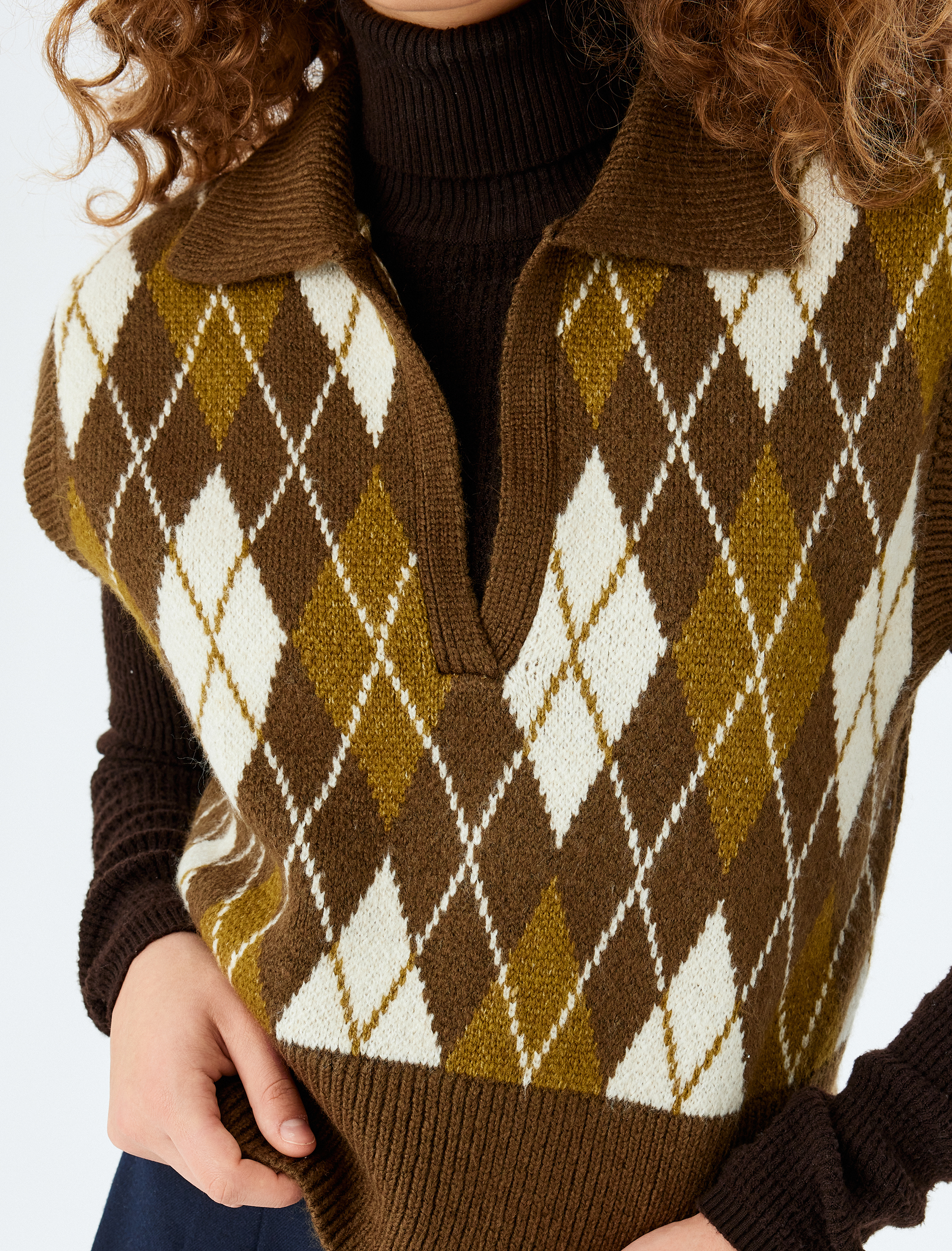   Kolsuz Süveter Polo Yaka Geometrik Desenli