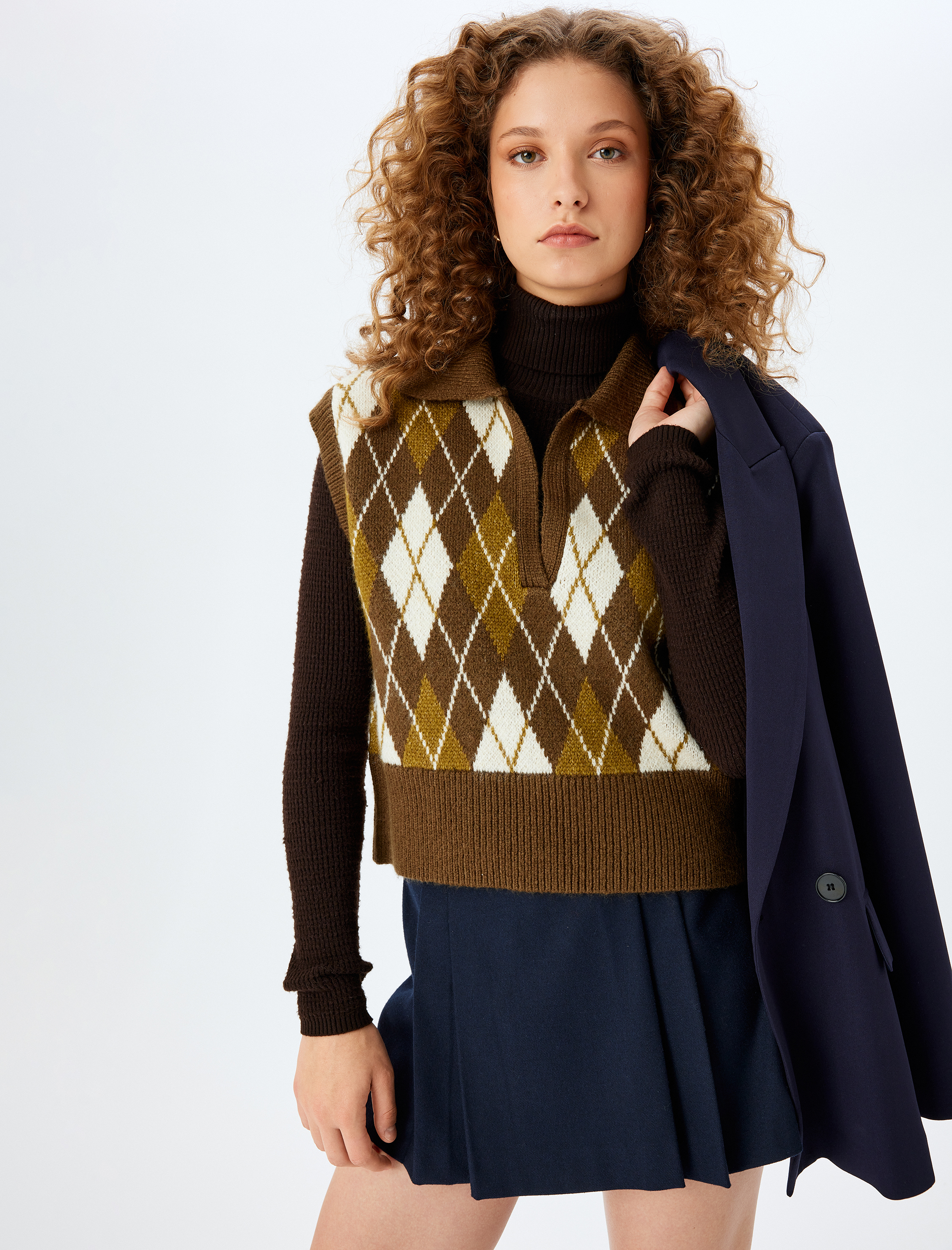   Kolsuz Süveter Polo Yaka Geometrik Desenli