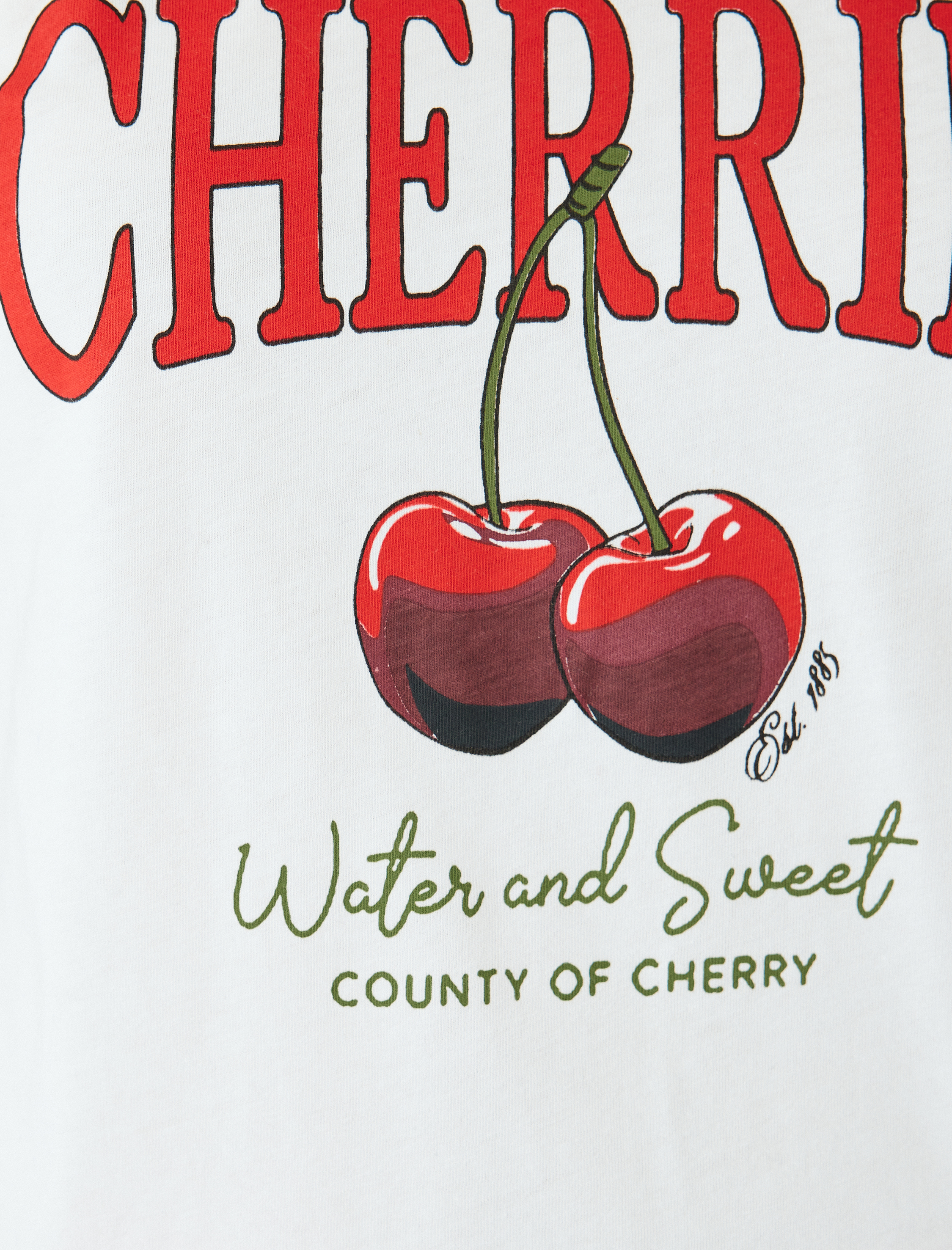 Kiraz Baskılı Biyeli Bisiklet Yaka Kısa Kollu Tişört