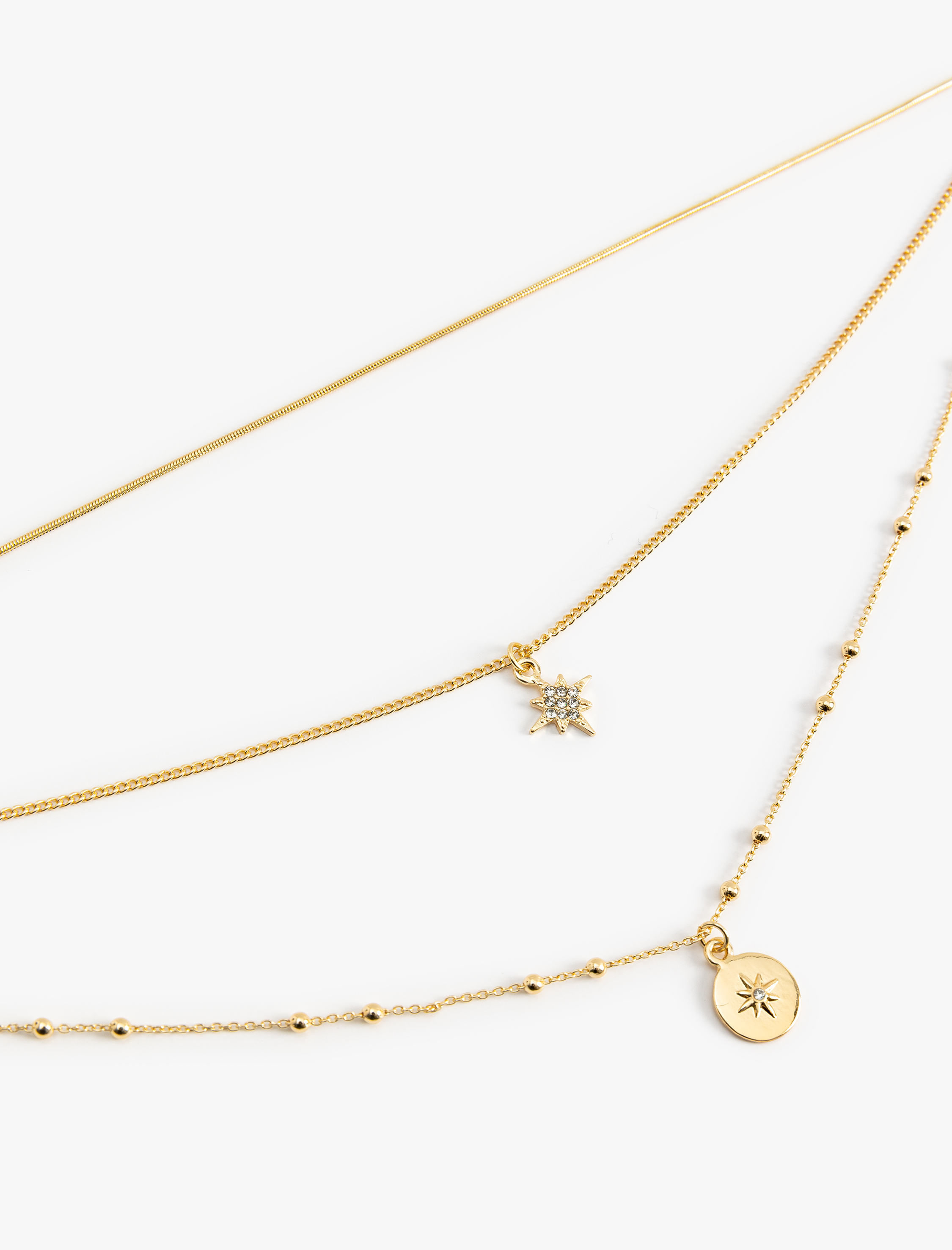  Kadın Yıldız Detaylı Çoklu Çelik Zincir Kolye