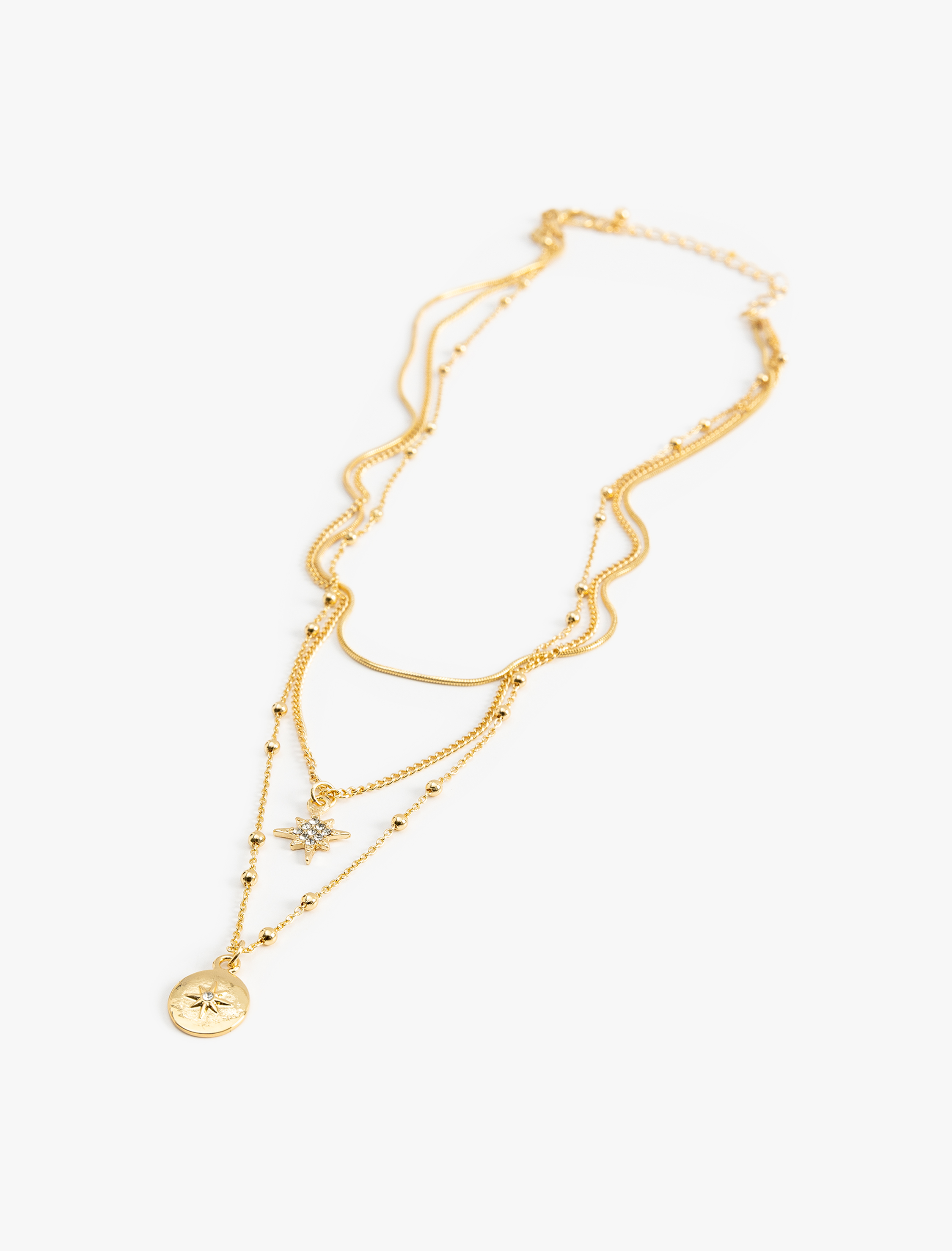  Kadın Yıldız Detaylı Çoklu Çelik Zincir Kolye