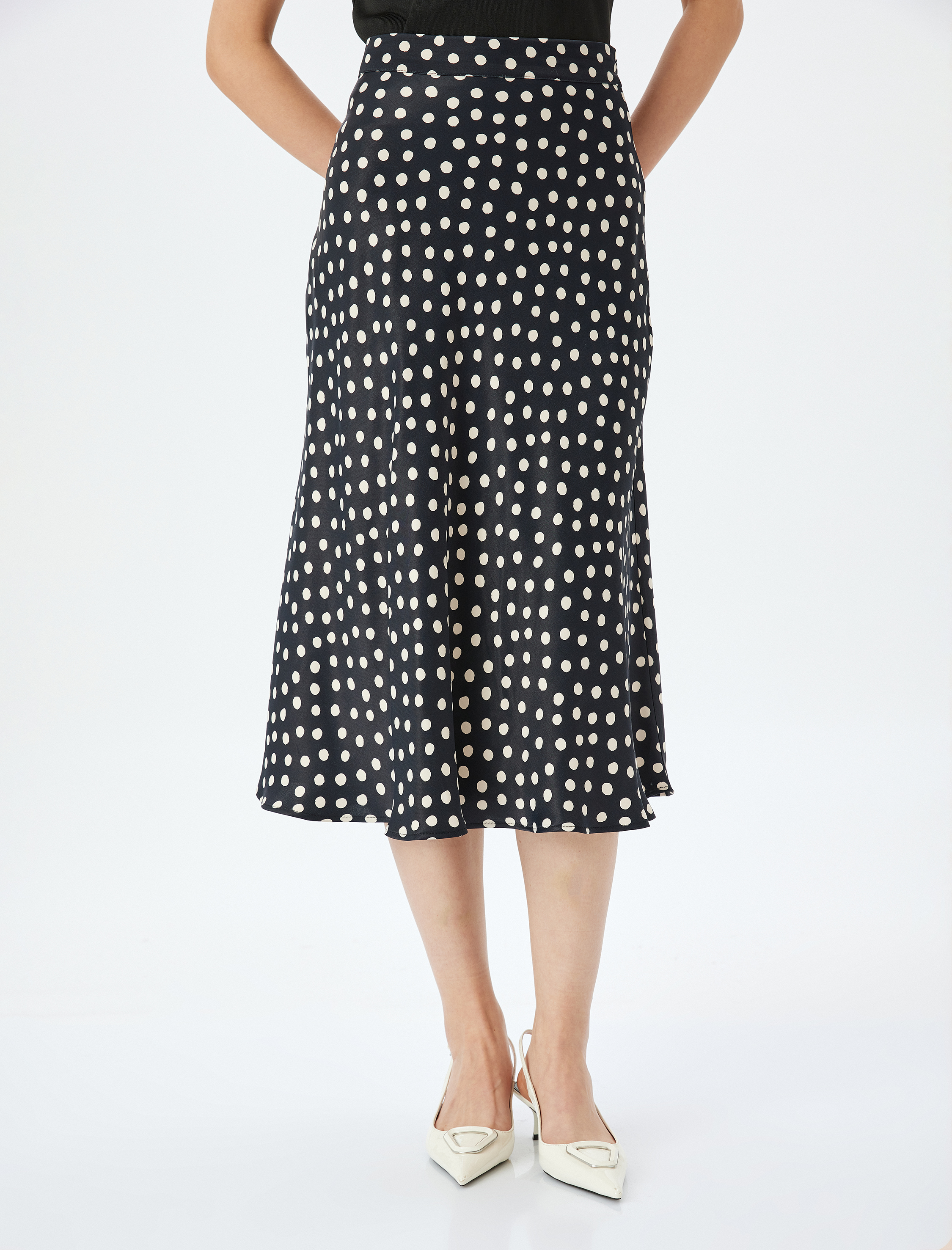   Puantiye Desenli Midi Boy Kloş Viskon Etek