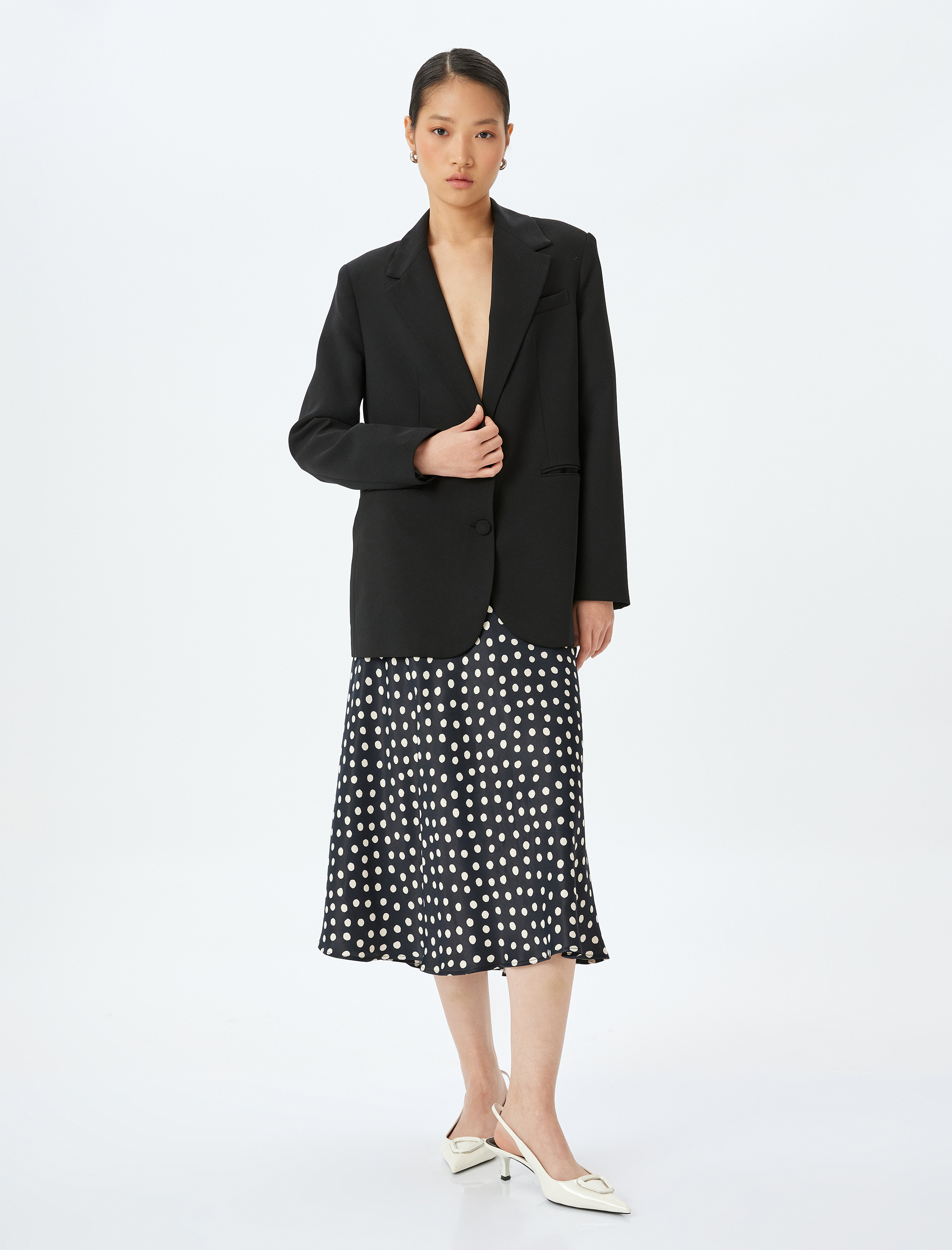   Puantiye Desenli Midi Boy Kloş Viskon Etek