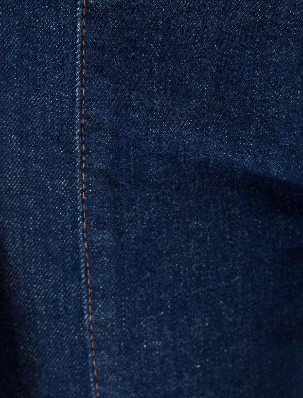 İspanyol Paça Nervürlü Düğmeli Normal Bel Kot Pantolon - Kick Flare Jean_5