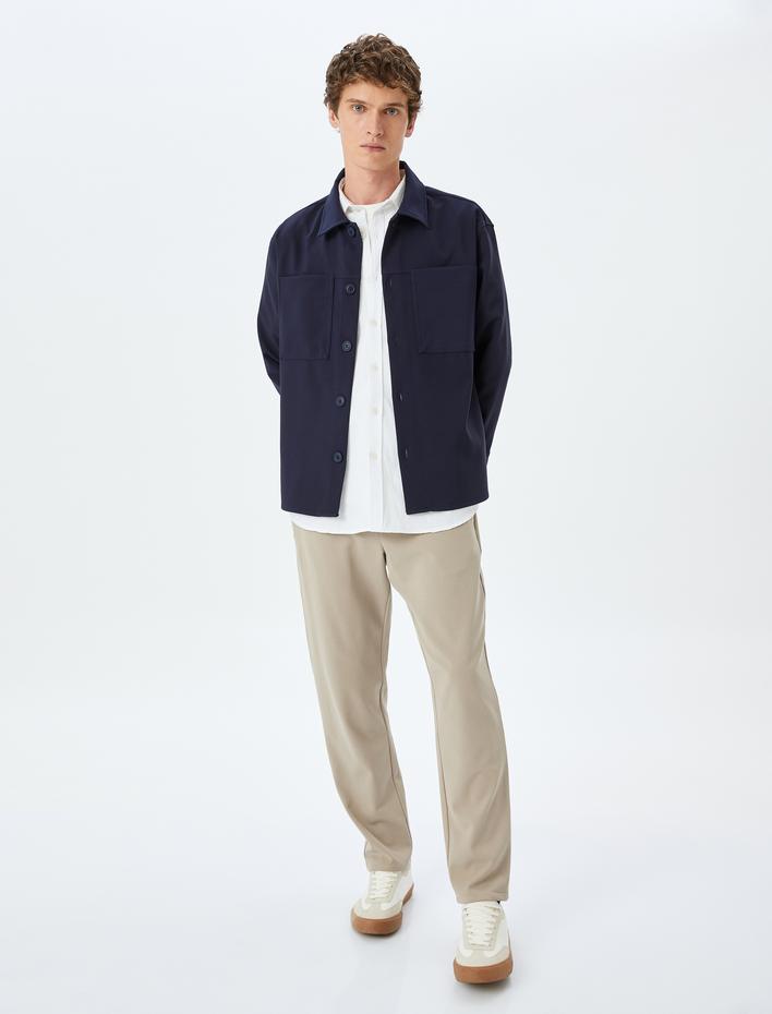  Cep Detaylı Regular Fit Düğmeli Uzun Kollu Gömlek Ceket