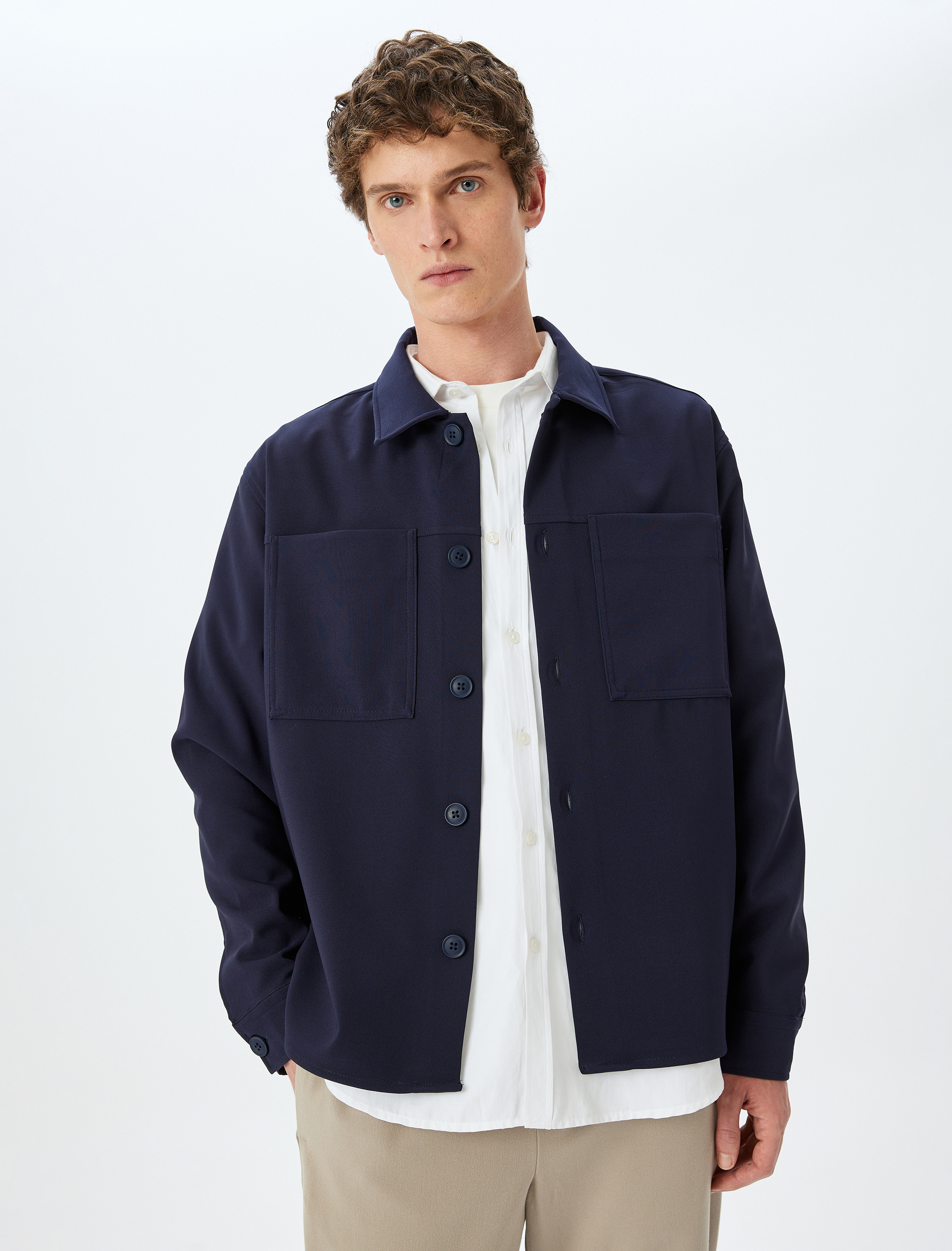   Cep Detaylı Regular Fit Düğmeli Uzun Kollu Gömlek Ceket