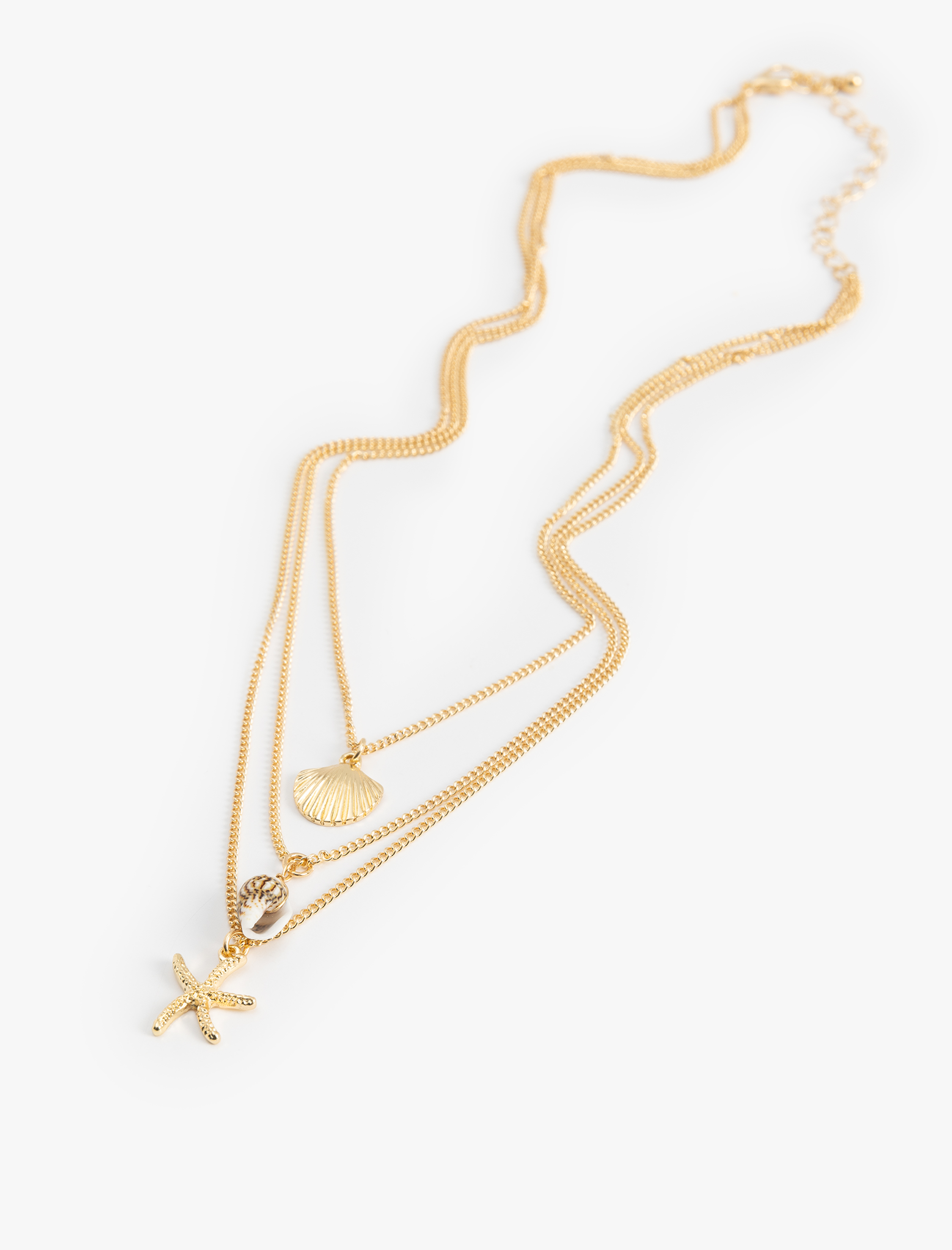  Kadın Deniz Kabuğu Detaylı 3 Sıra Çelik Kolye