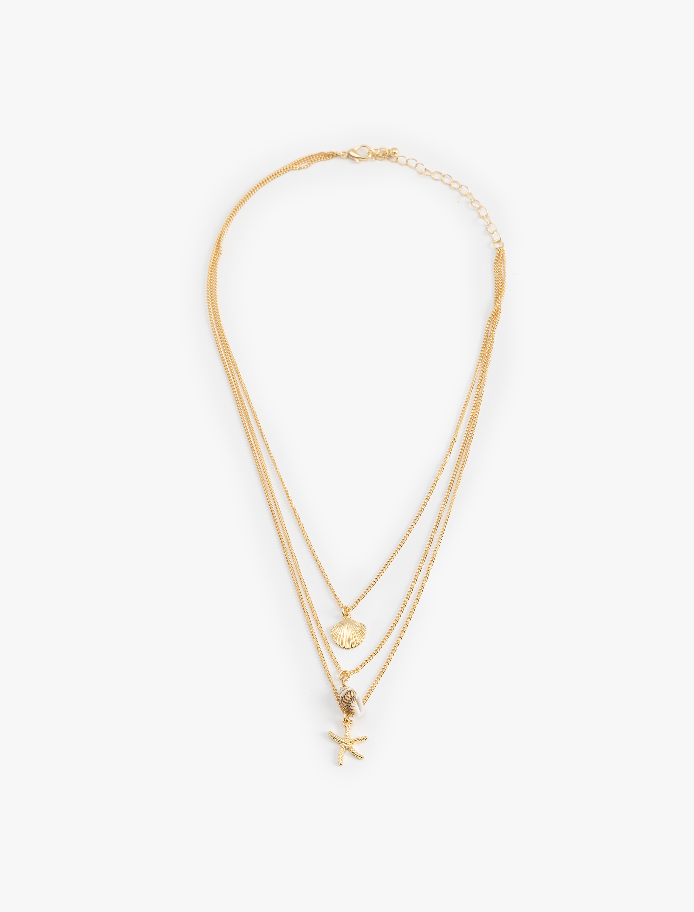  Kadın Deniz Kabuğu Detaylı 3 Sıra Çelik Kolye