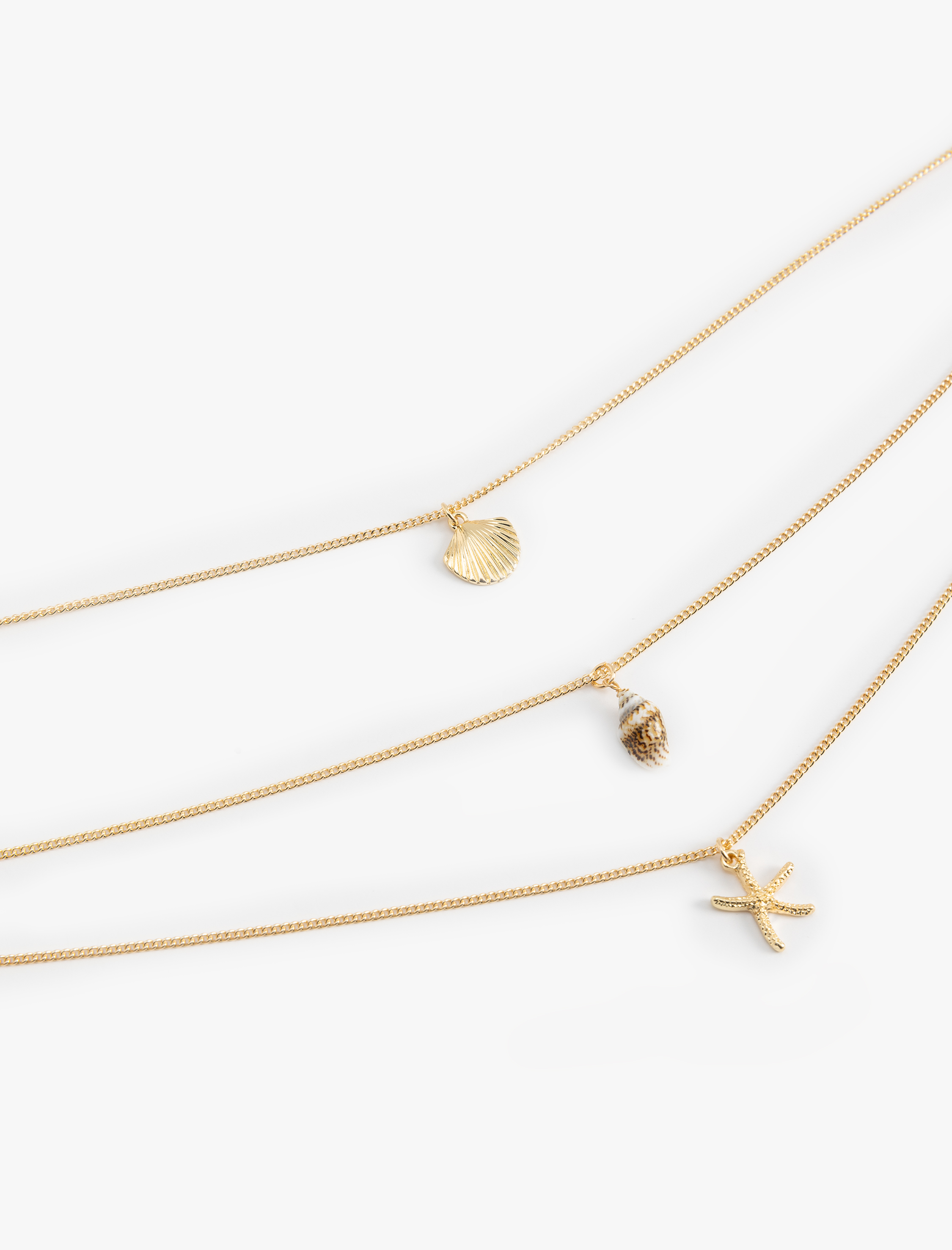  Kadın Deniz Kabuğu Detaylı 3 Sıra Çelik Kolye