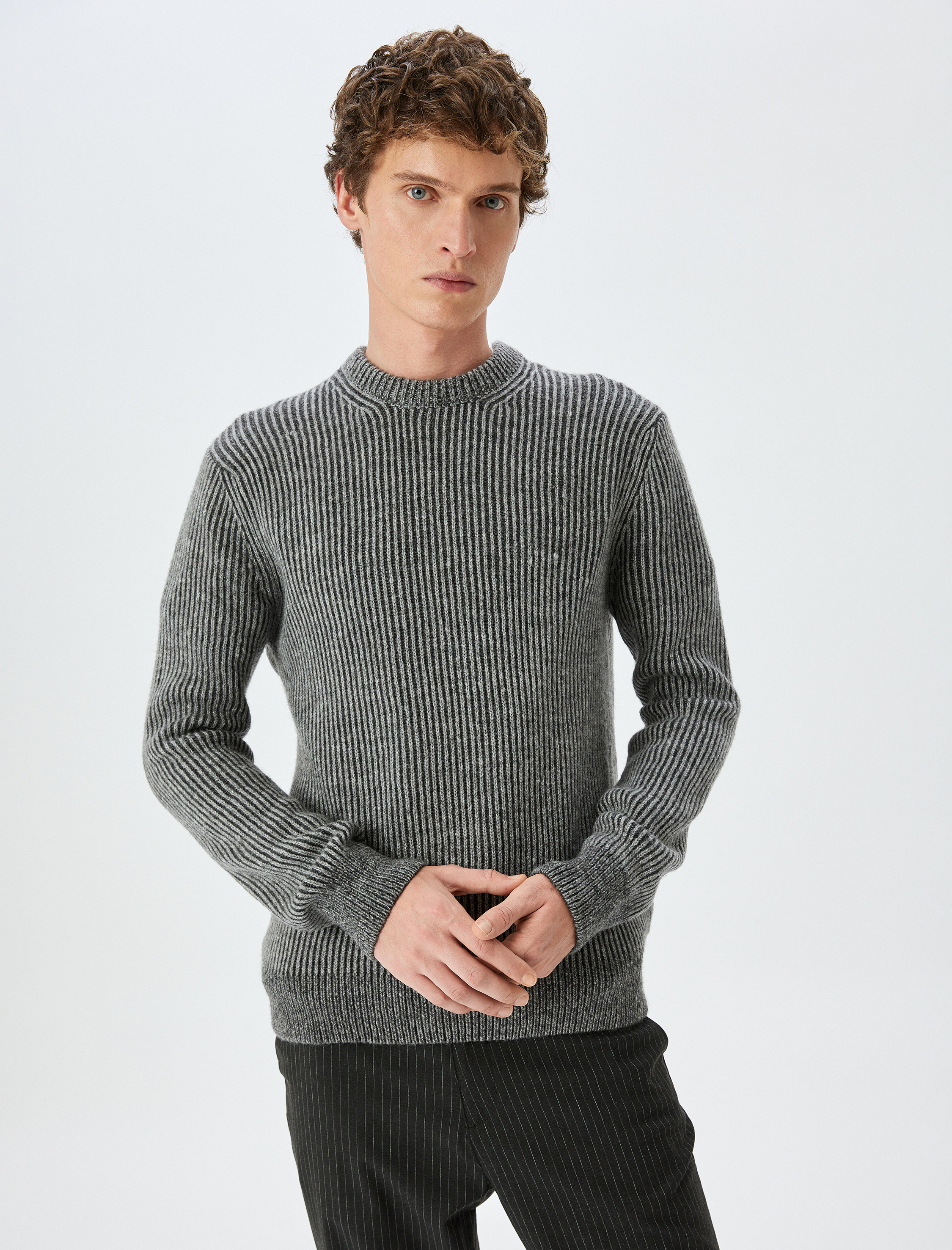   Çizgili Bisiklet Yaka Kışlık Triko Kazak